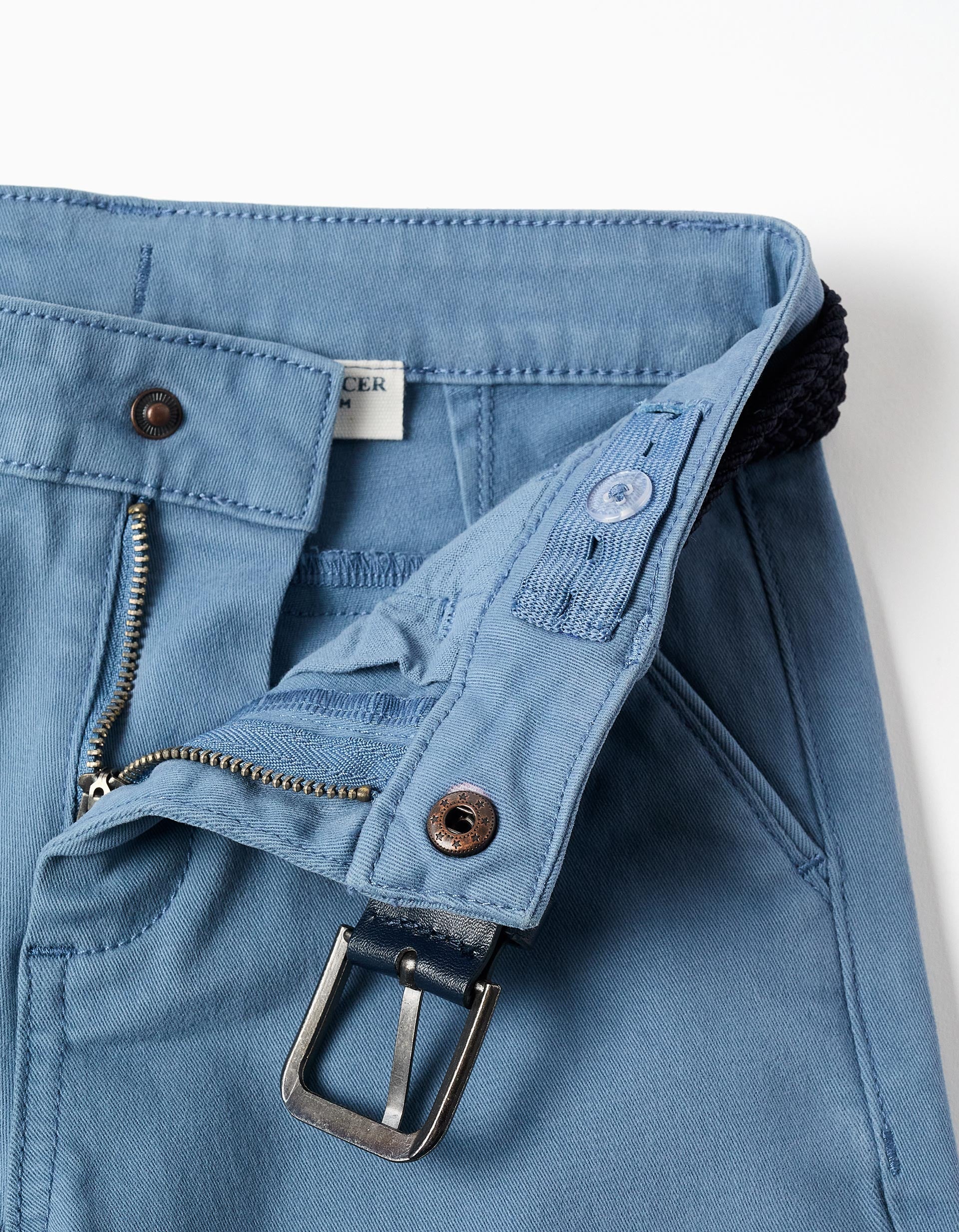 Slim fit twill chino trousers with belt for boys, light blue - Image 3