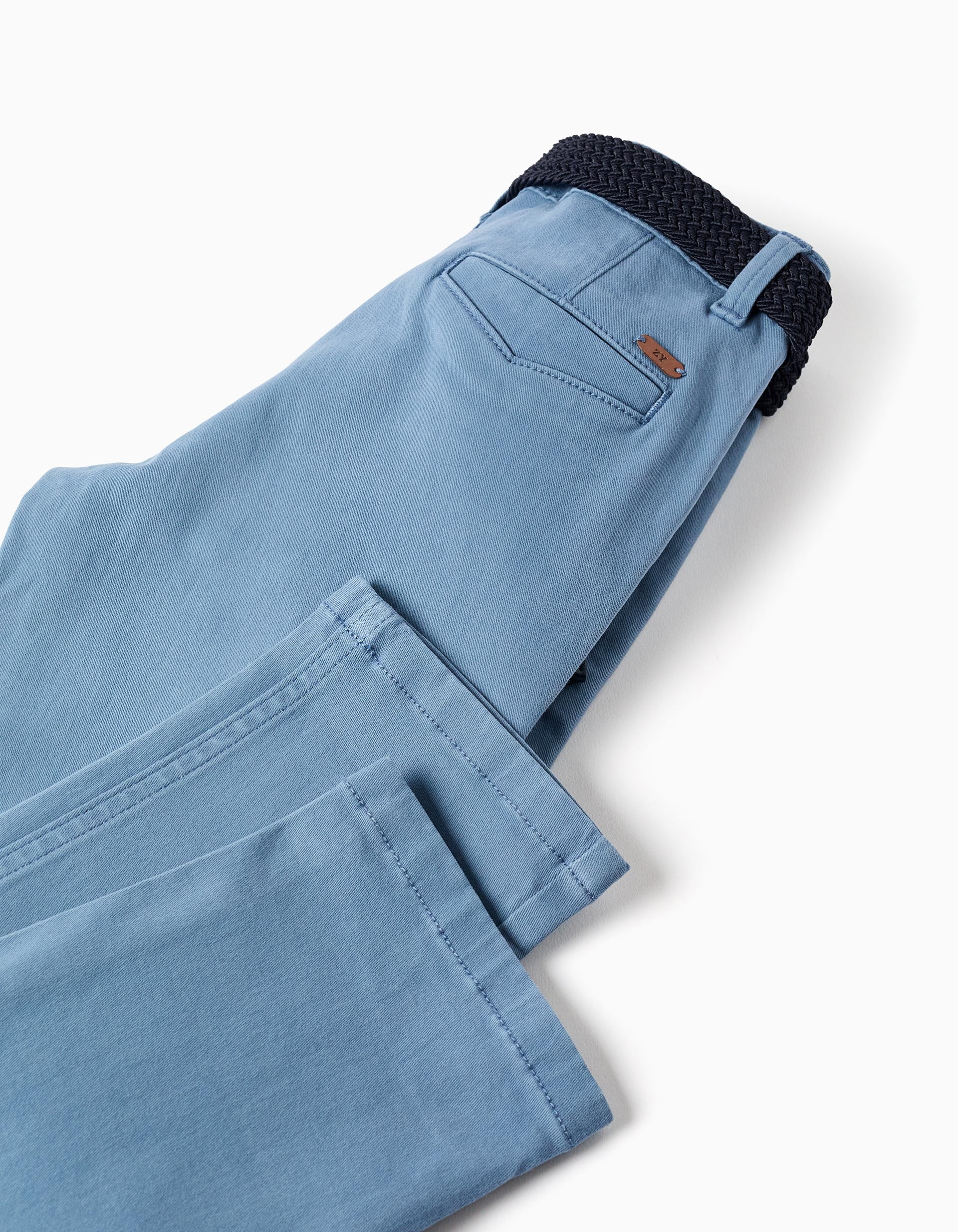 Slim fit twill chino trousers with belt for boys, light blue - Image 4