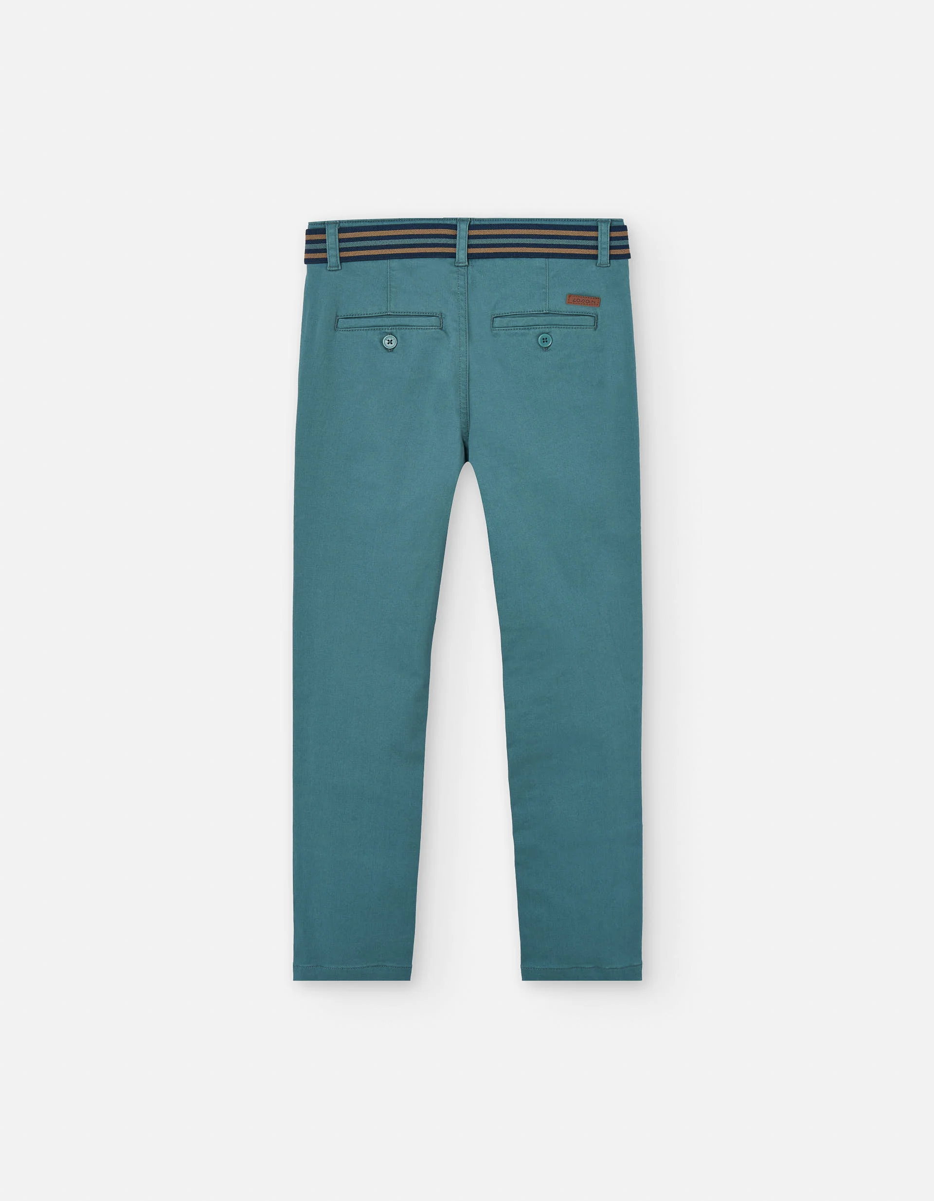Slim fit twill trousers with belt for boys, blue green - Image 2