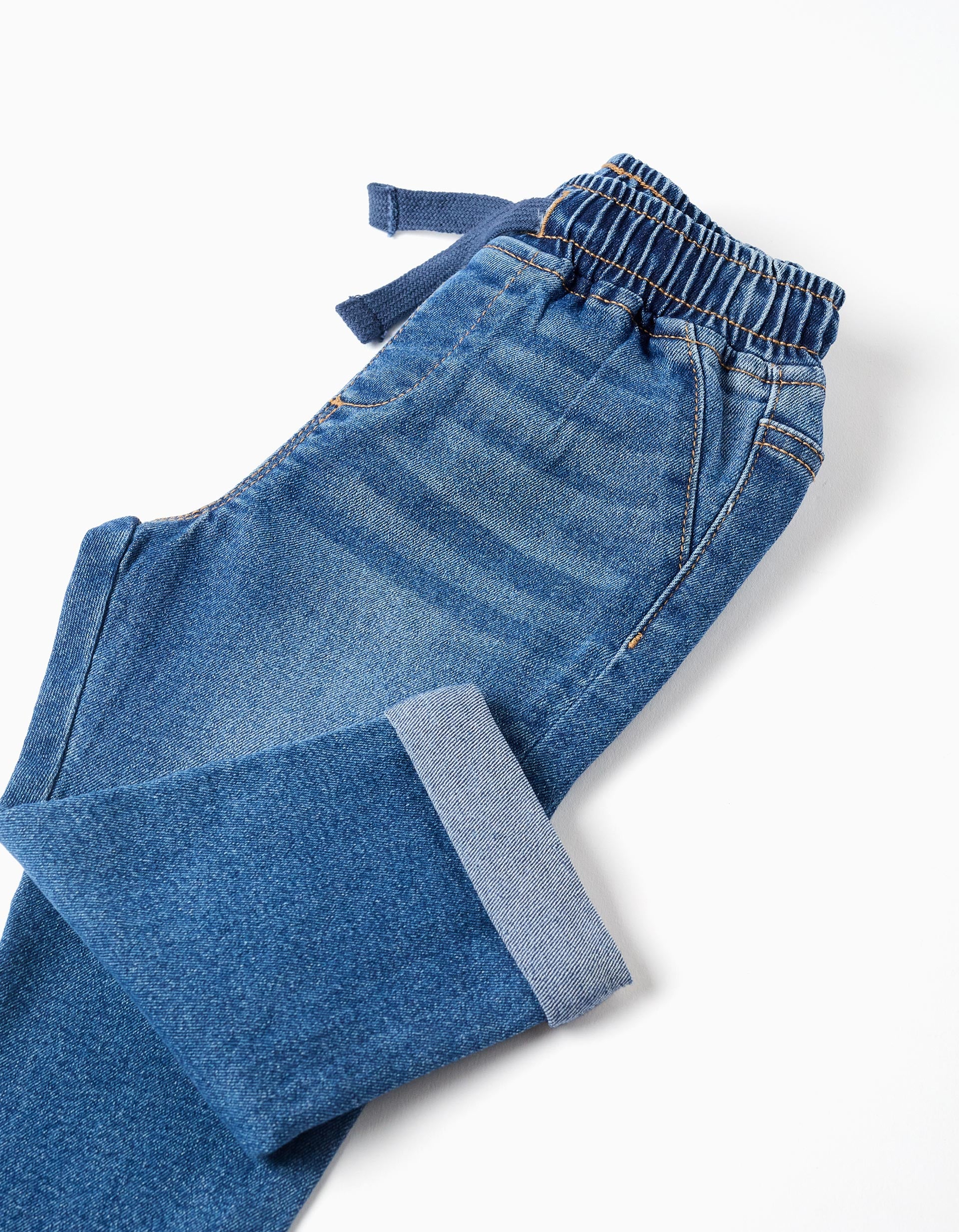 Slim jeans with drawstring for baby boys, blue - Image 4