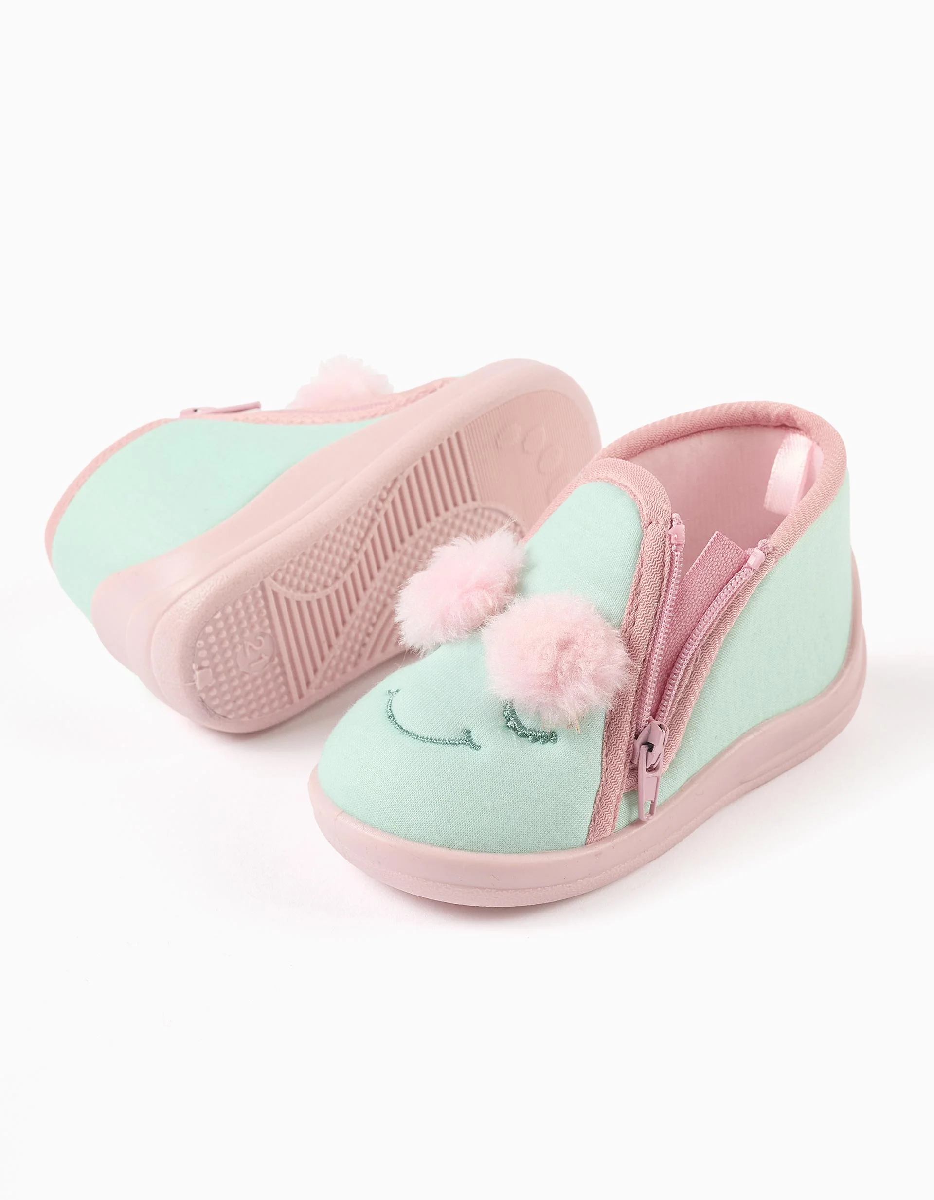 Slippers with Monsters of Emotions embroidery for baby girls, green/pink - Image 3