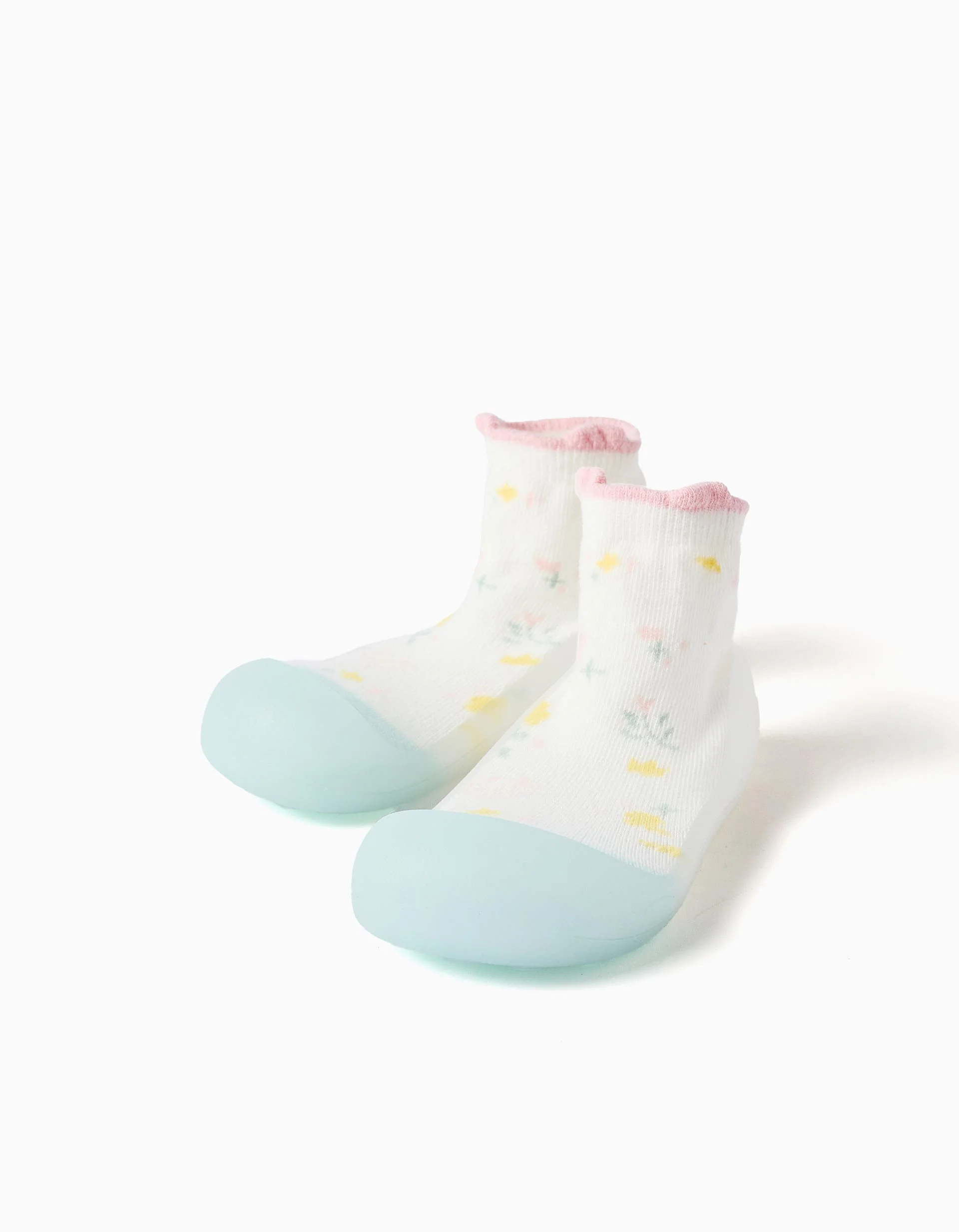 Steppies slipper-socks with floral motif for baby girls, white - Image 2