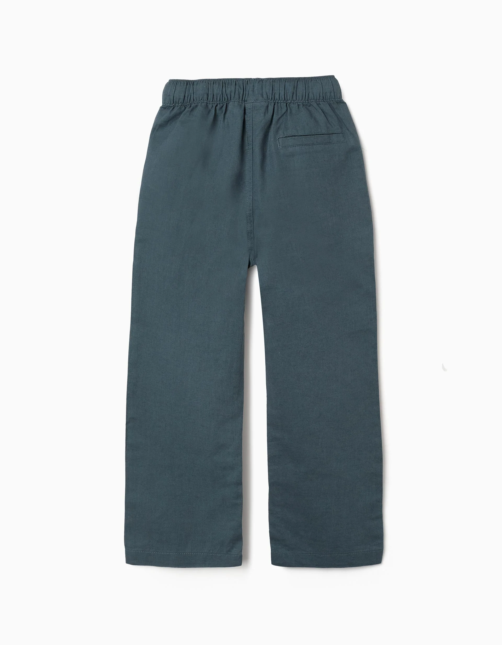 Straight fit linen trousers with drawstring for boys, blue-grey - Image 2