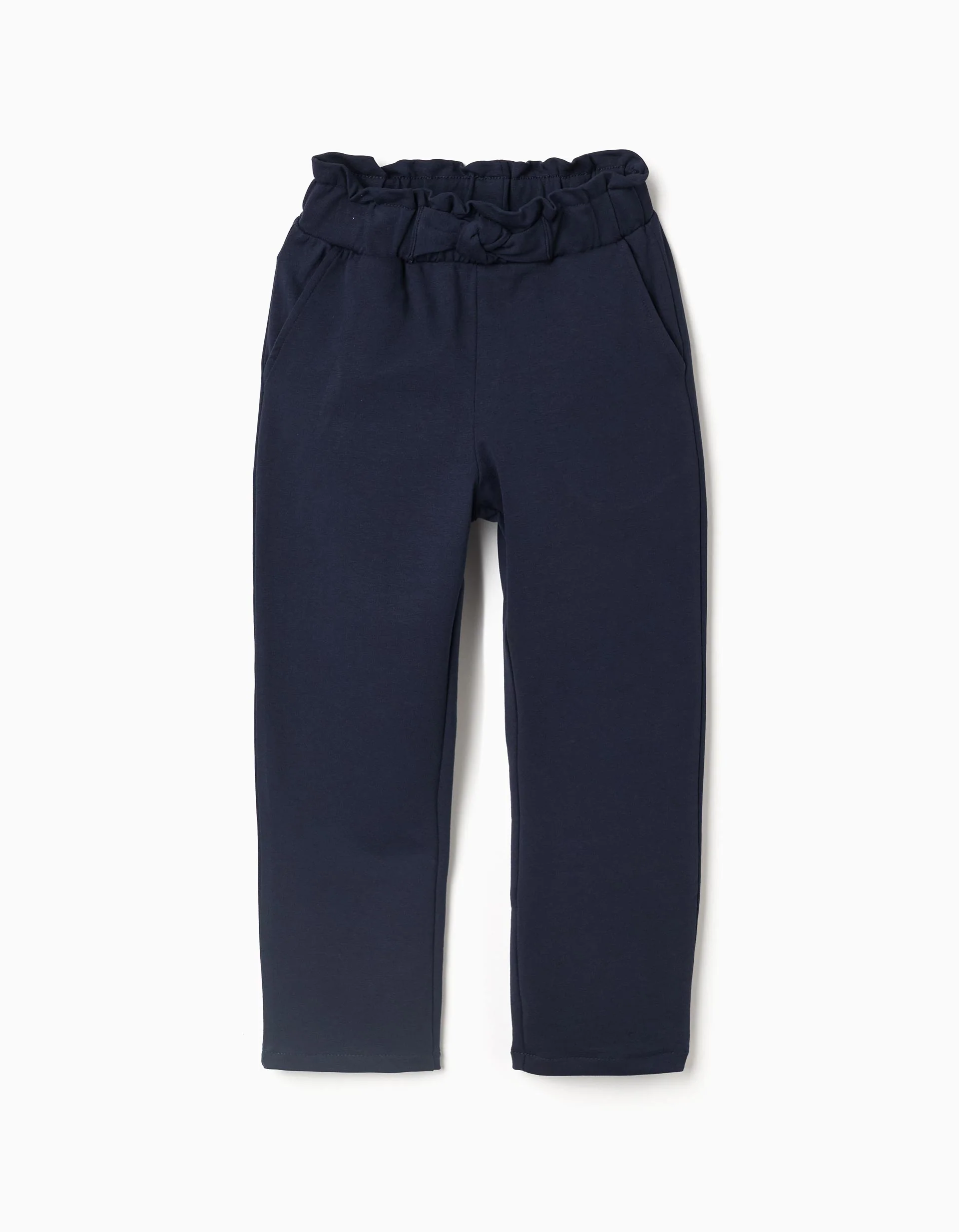 Straight fit trousers with decorative knot for girls, dark blue