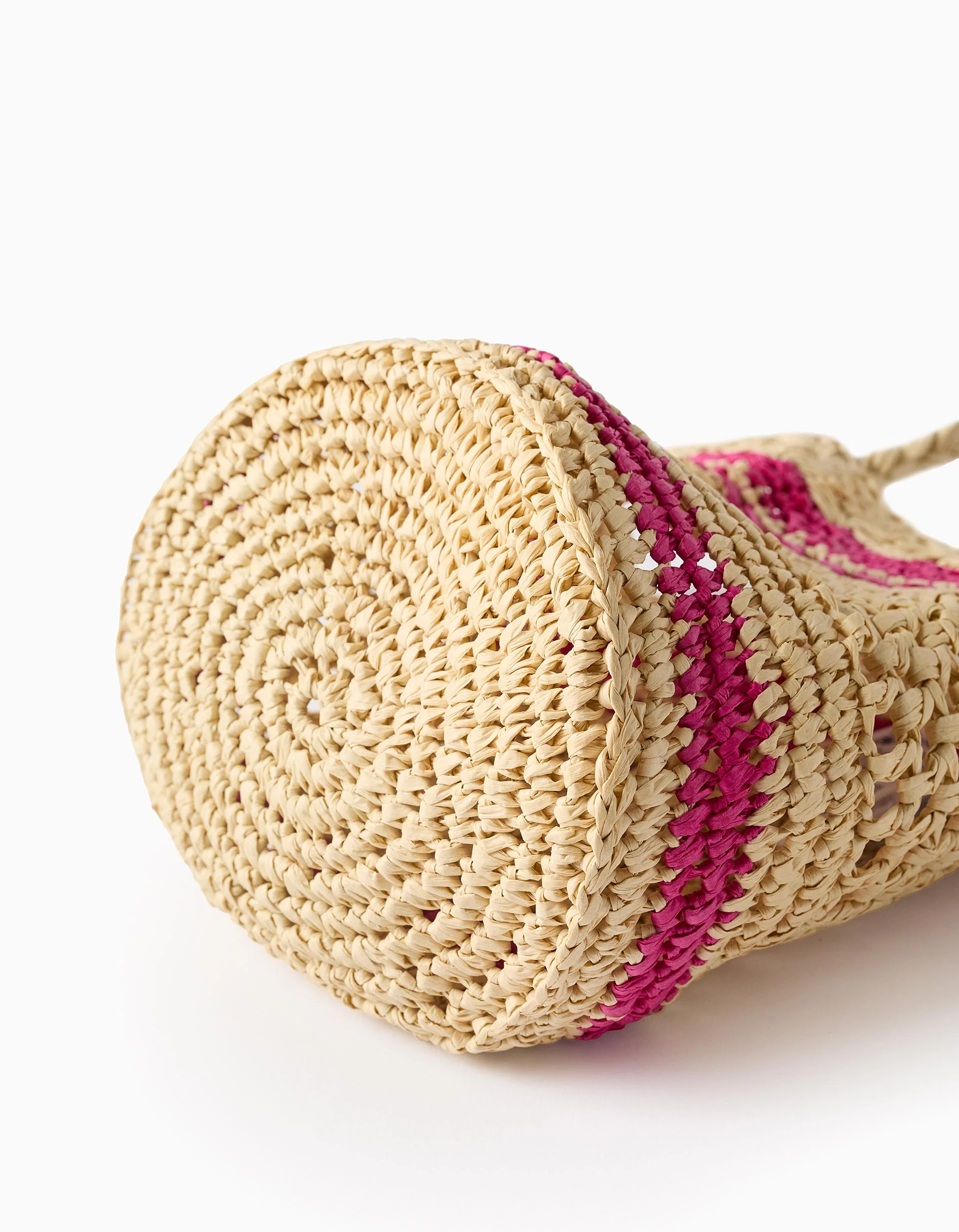 Straw Bag for Girls, Beige/Pink - Image 4