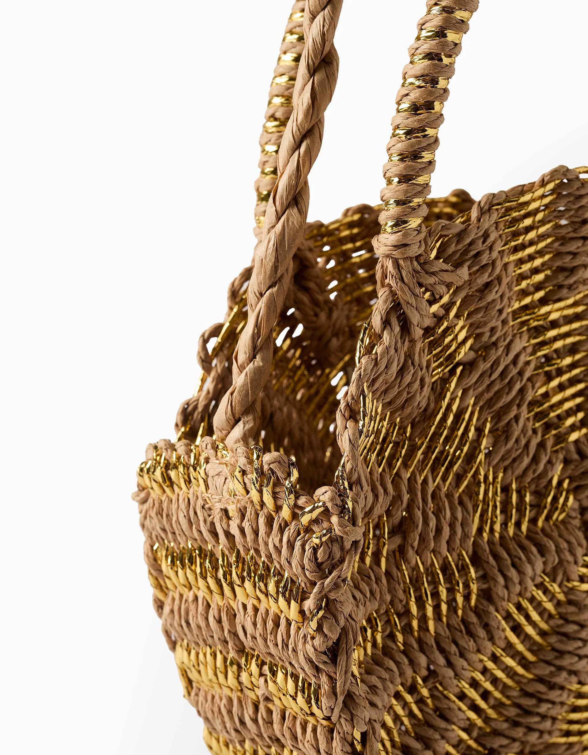 Straw Crossbody Bag for Girls, Beige/Gold - Image 4