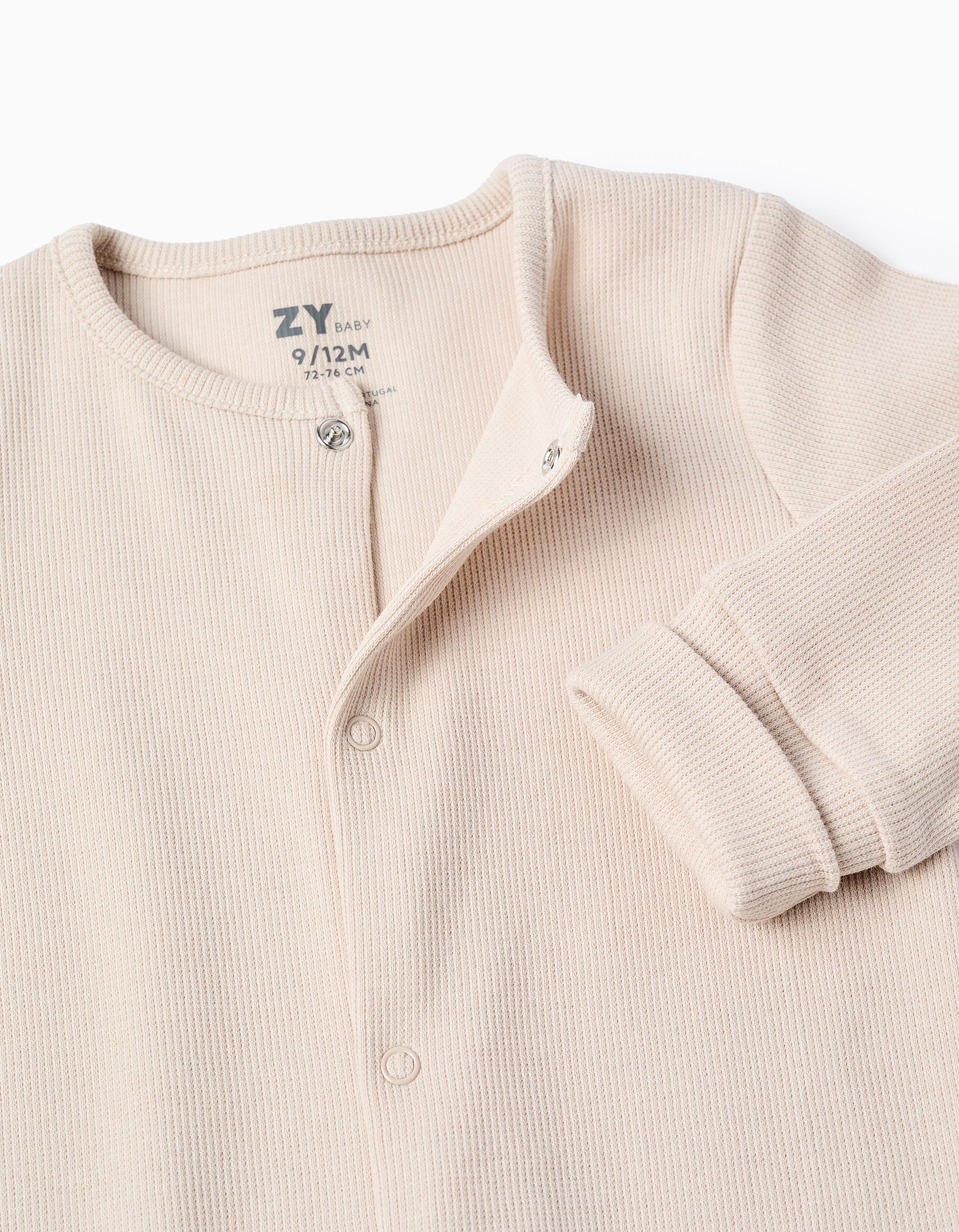 Stretch Ribbed Sleepsuit for Newborns and Babies, Beige - Image 3