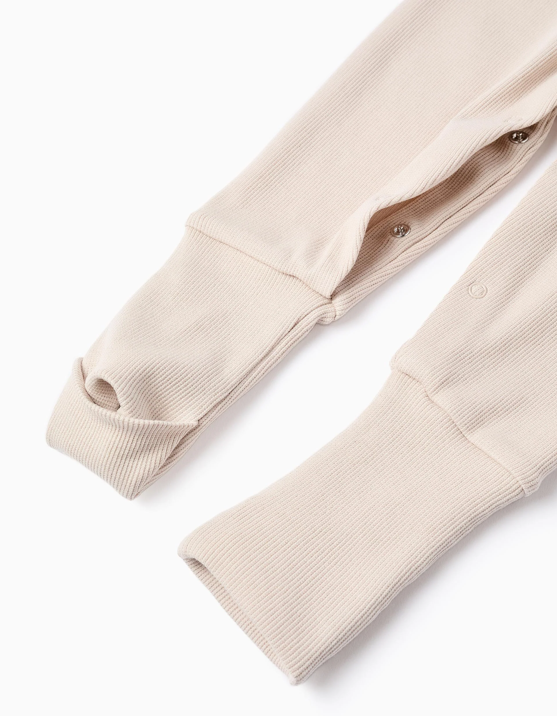 Stretch Ribbed Sleepsuit for Newborns and Babies, Beige - Image 4
