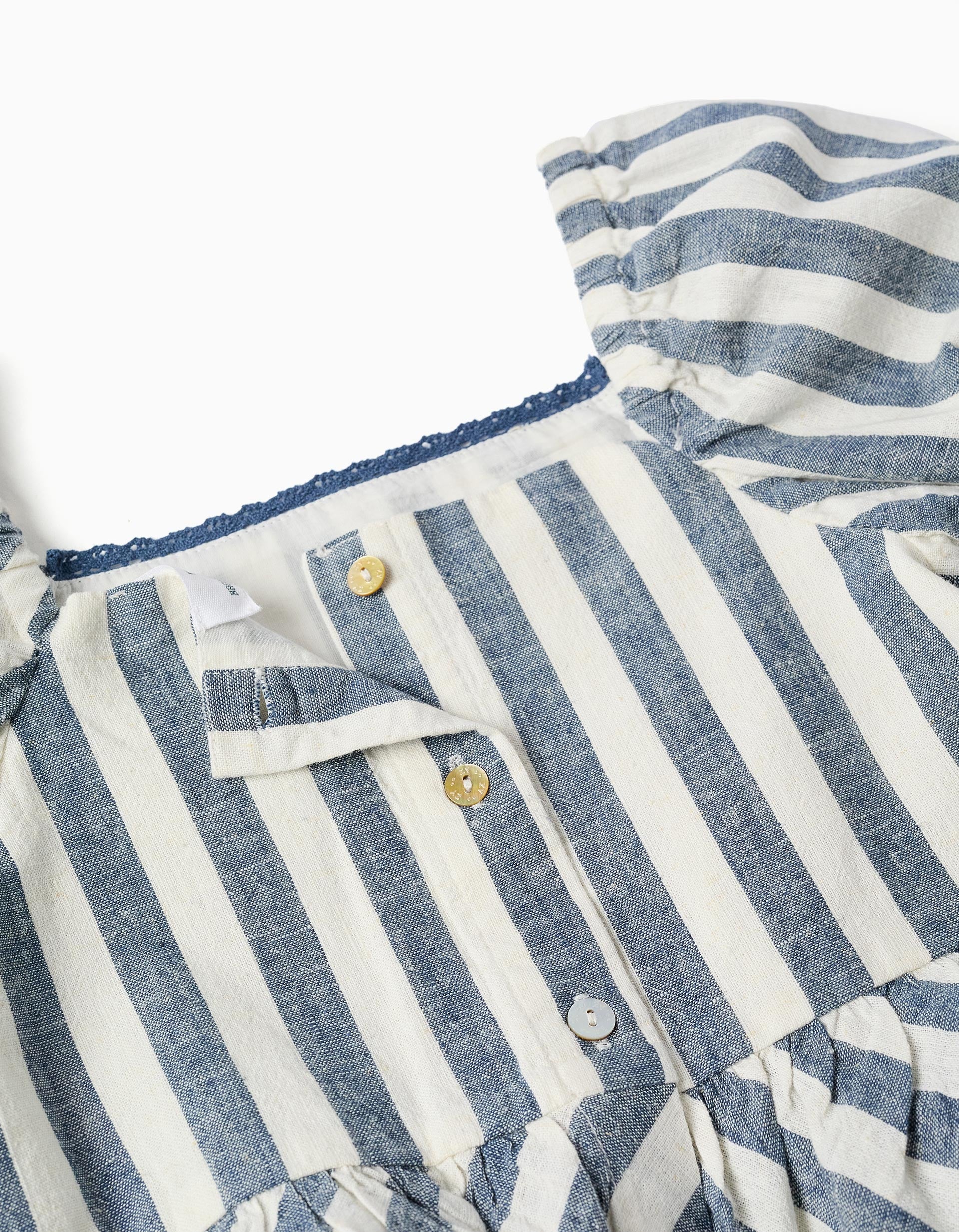 Striped blouse in linen with ruffles You&Me for girls, white/blue - Image 3