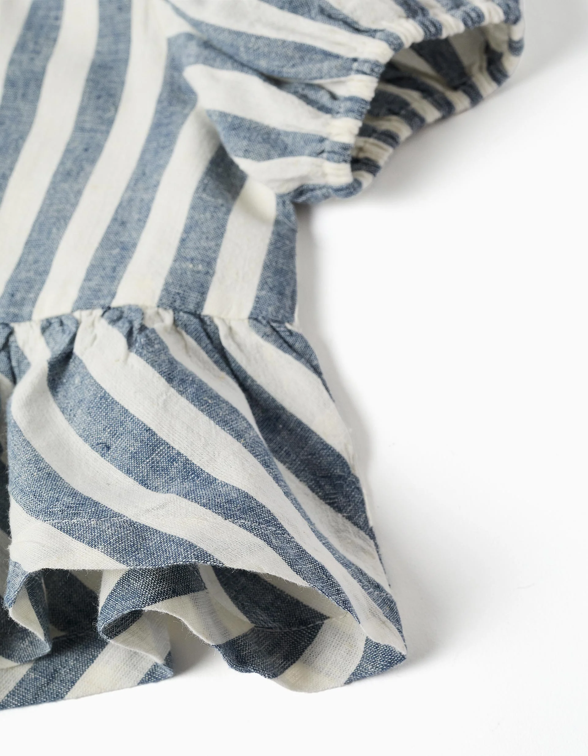 Striped blouse in linen with ruffles You&Me for girls, white/blue - Image 4