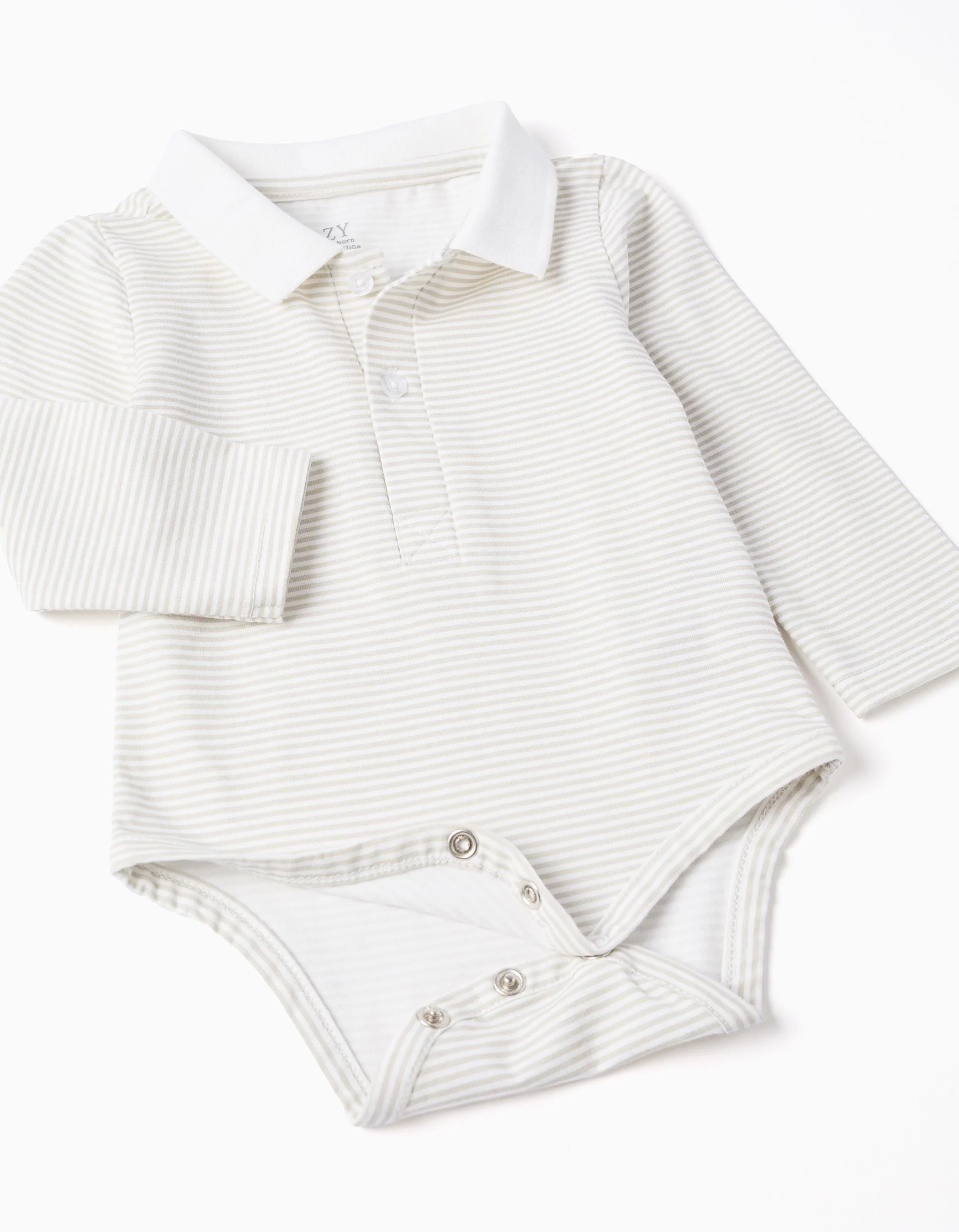 Striped bodysuit + twill shorts for newborn boys, white/beige - Image 3