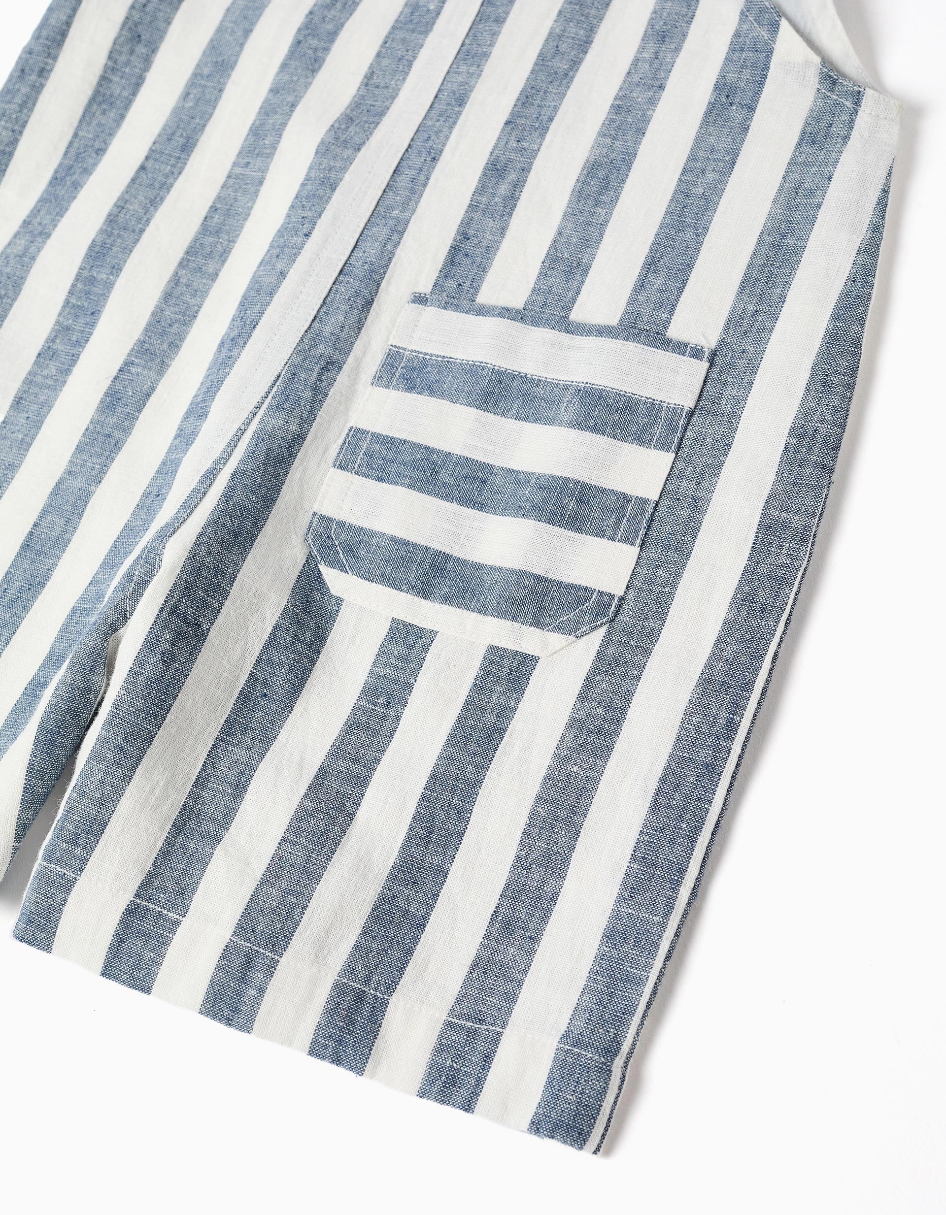 Striped cotton and linen dungarees You&Me for baby boys, white/blue - Image 6