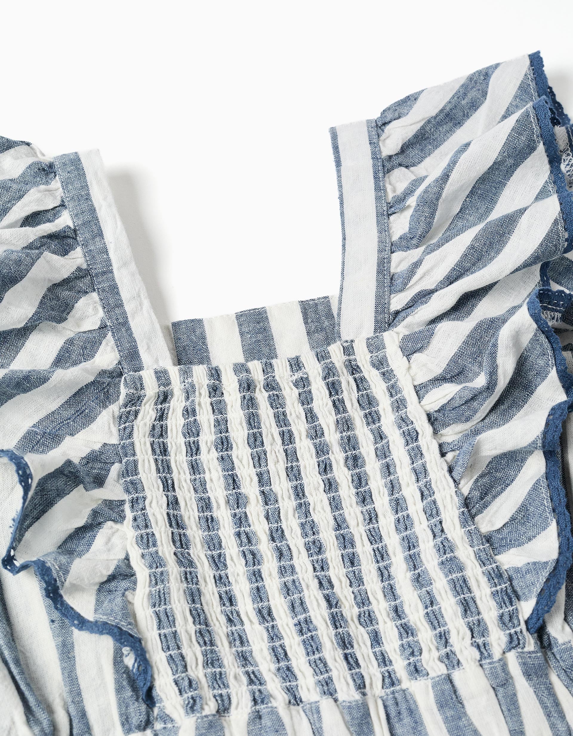 Striped cotton and linen jumpsuit You&Me for girls, white/blue - Image 4