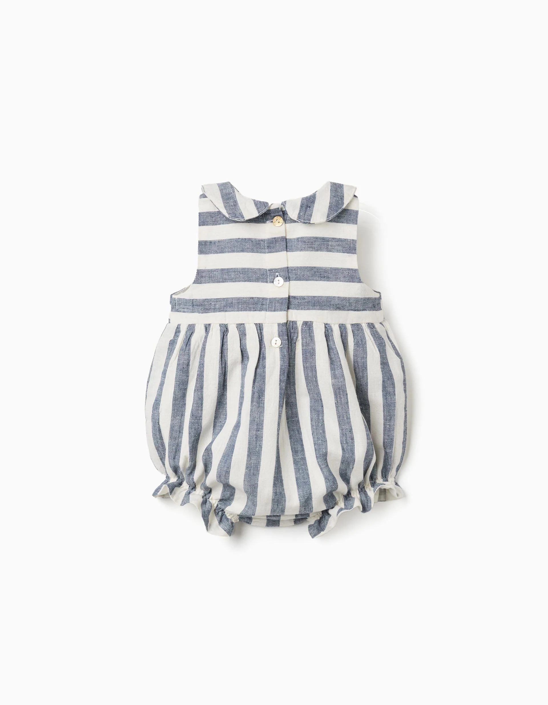 Striped cotton and linen romper You&Me for newborn girls, white/blue - Image 4