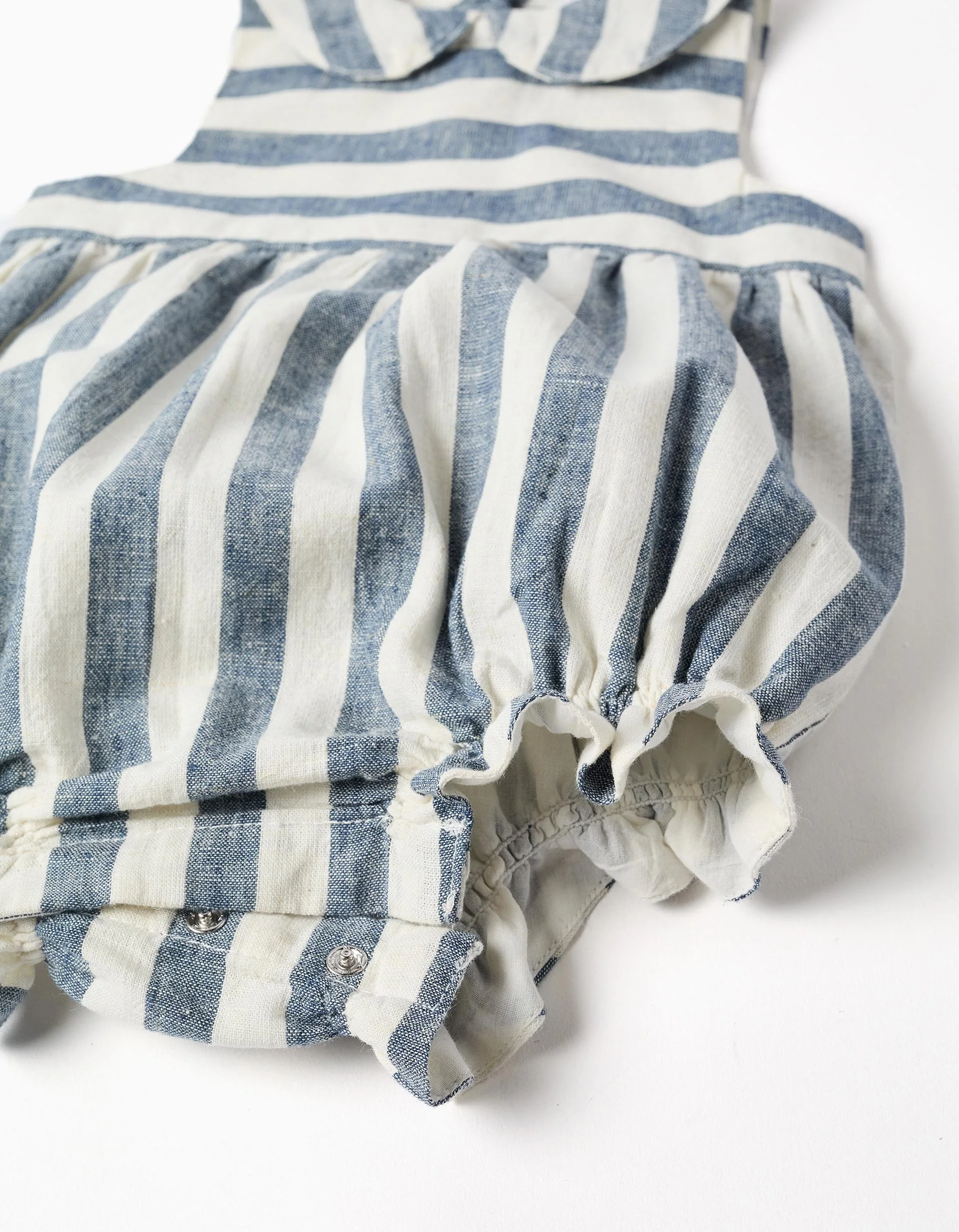 Striped cotton and linen romper You&Me for newborn girls, white/blue - Image 5