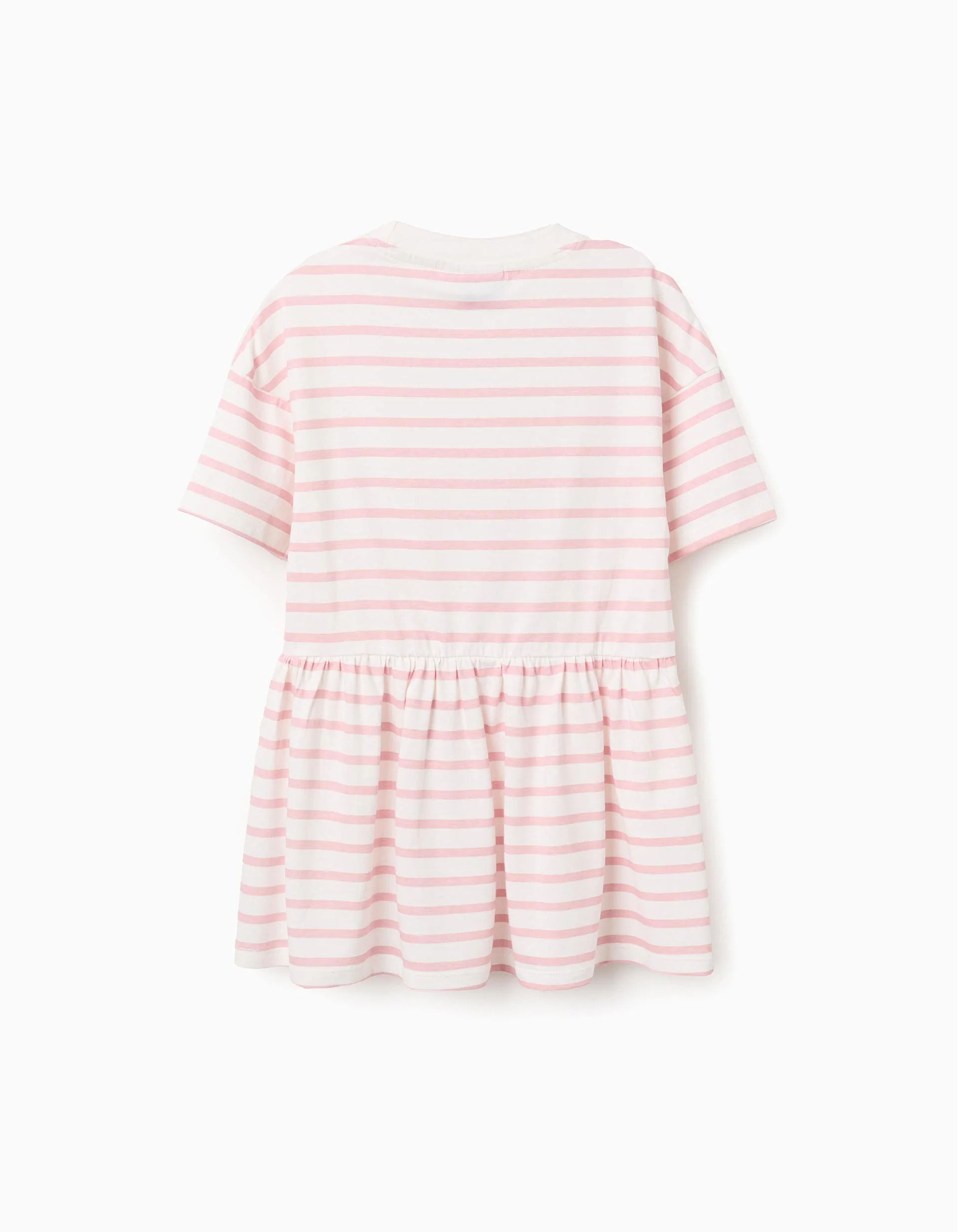Striped cotton dress with Kuromi print for girls, white/pink - Image 2