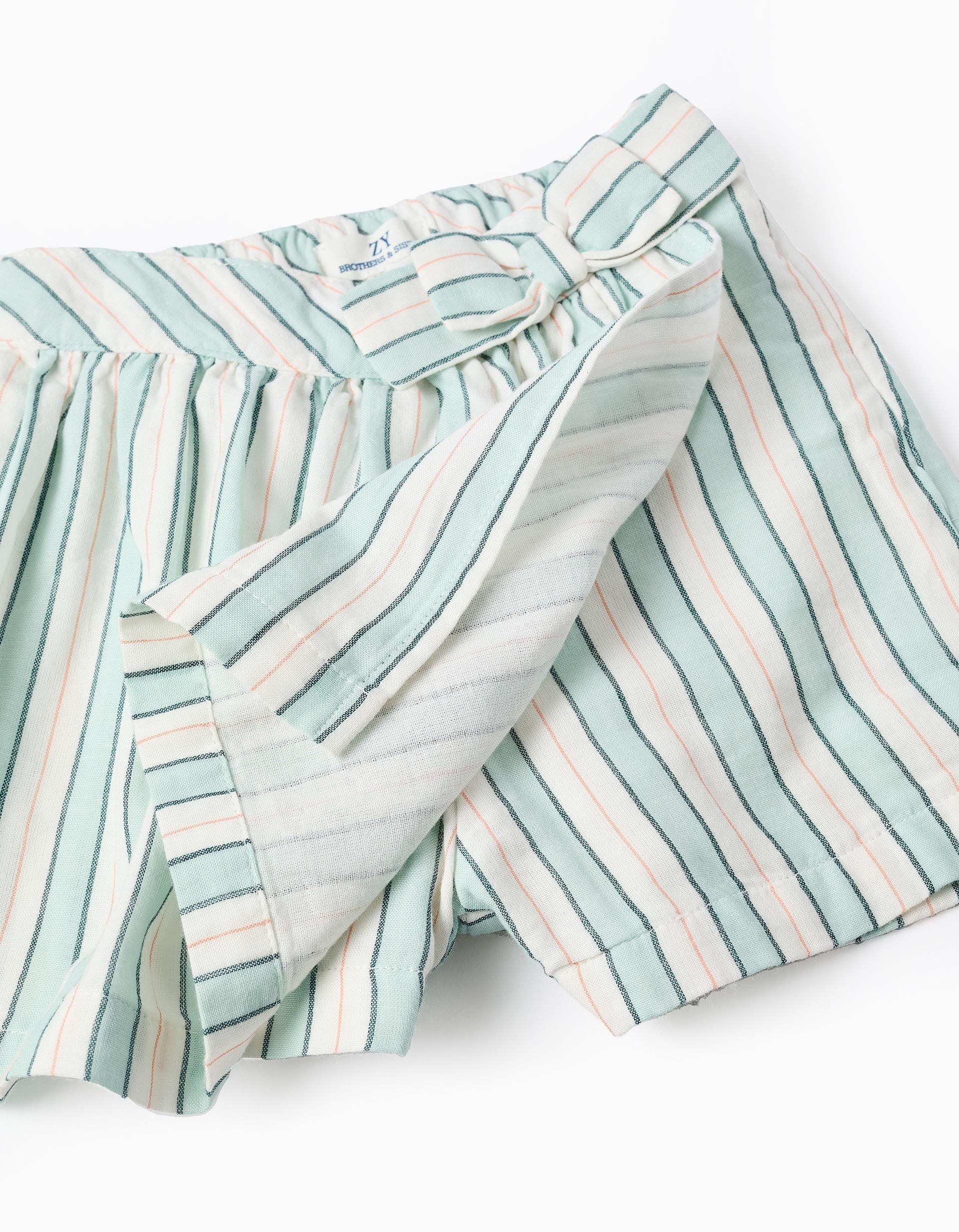 Striped Cotton Pinafore Dress for Baby Girls 'B&S', Green/White - Image 4