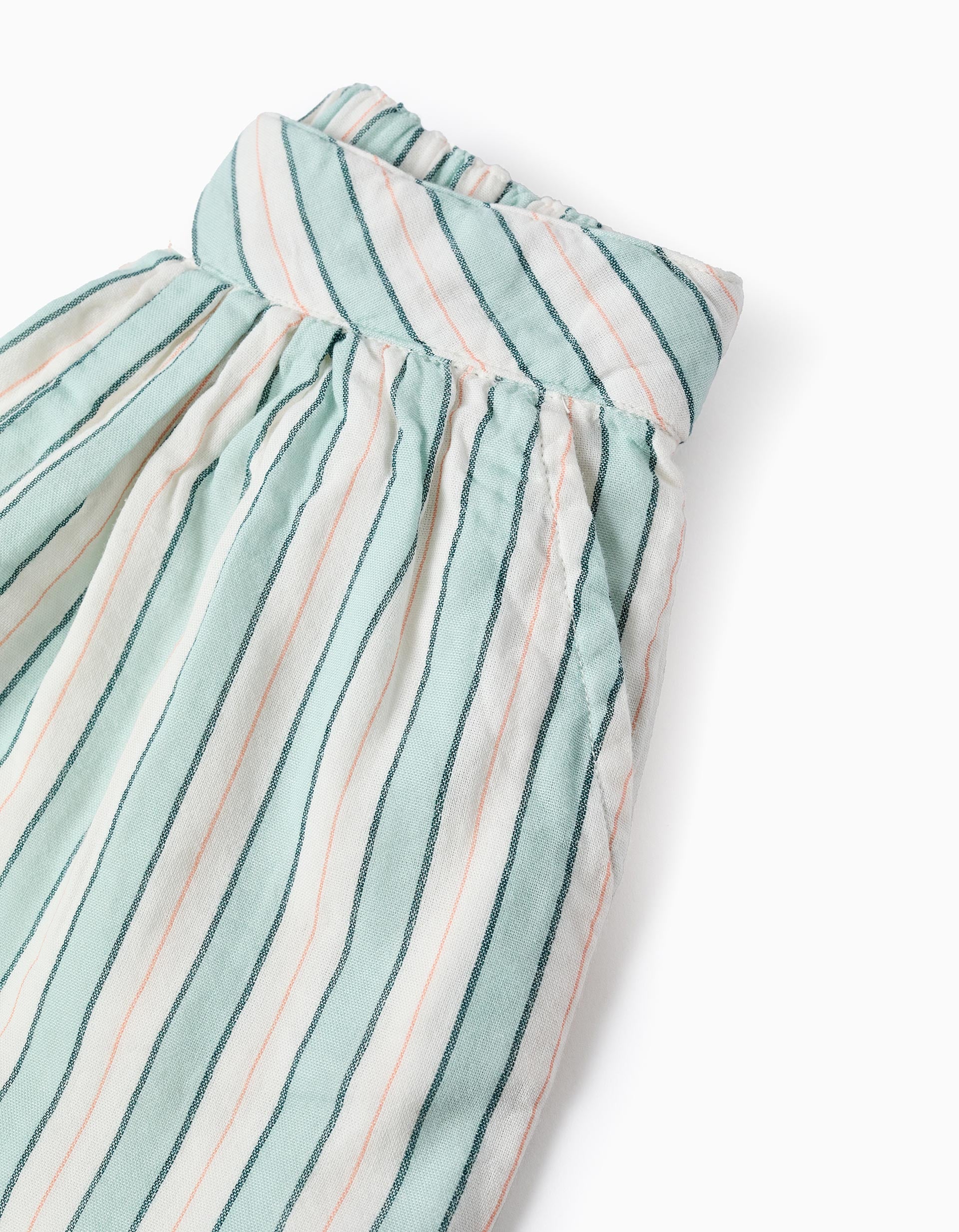Striped Cotton Shorts for Girls 'B&S', Green/White/Orange - Image 5