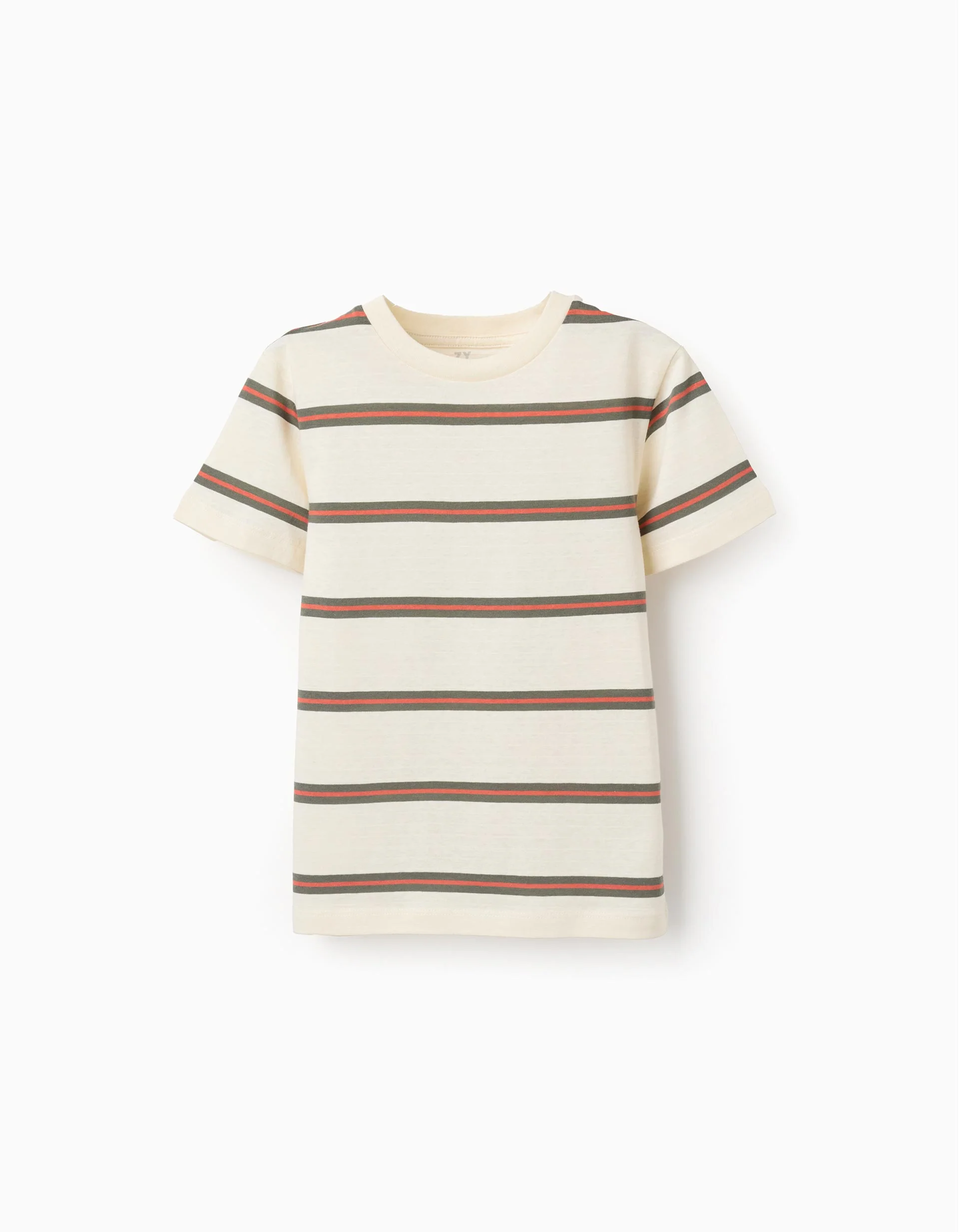 Striped cotton T-shirt for boys, beige/orange/green - Image 2
