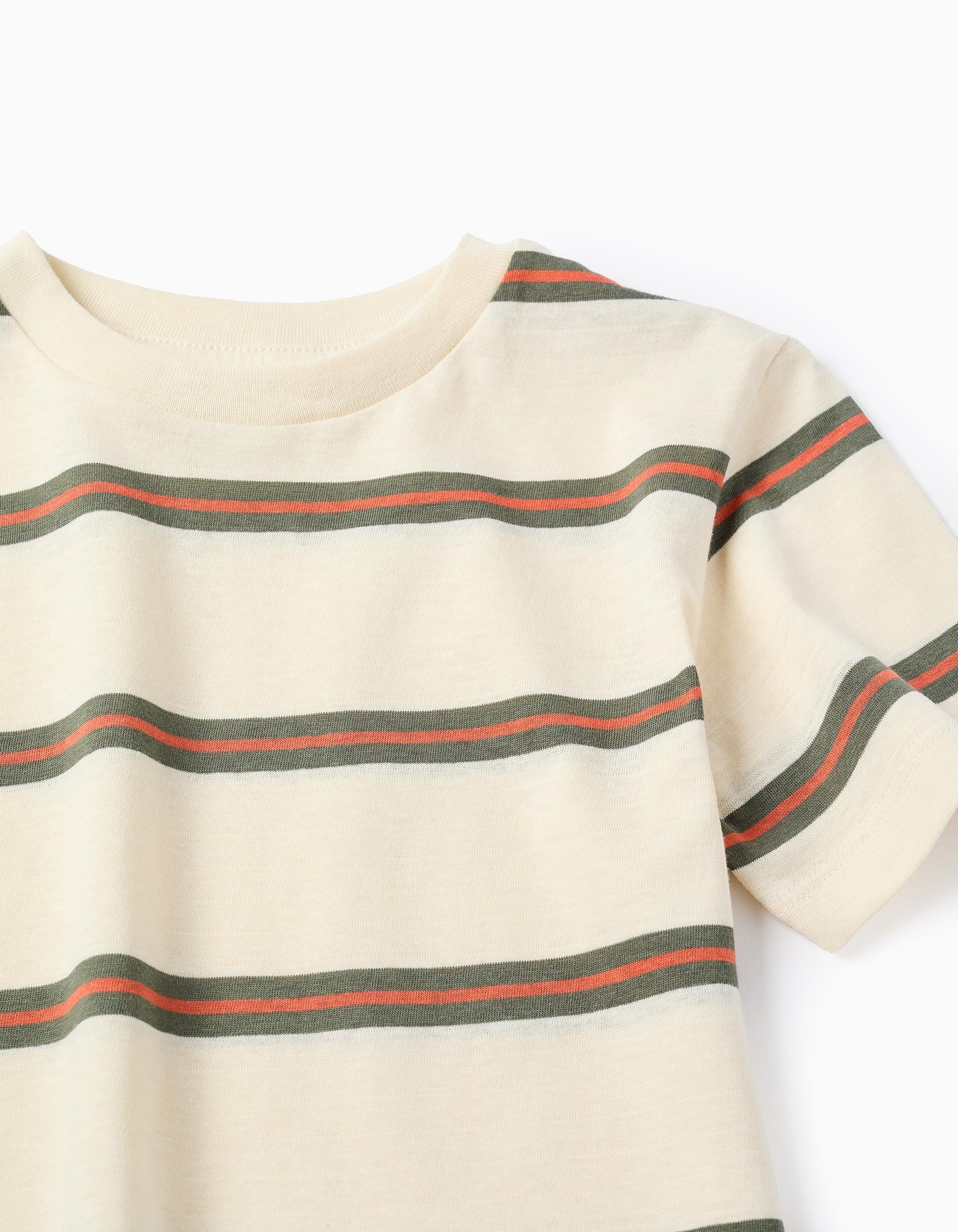 Striped cotton T-shirt for boys, beige/orange/green - Image 4