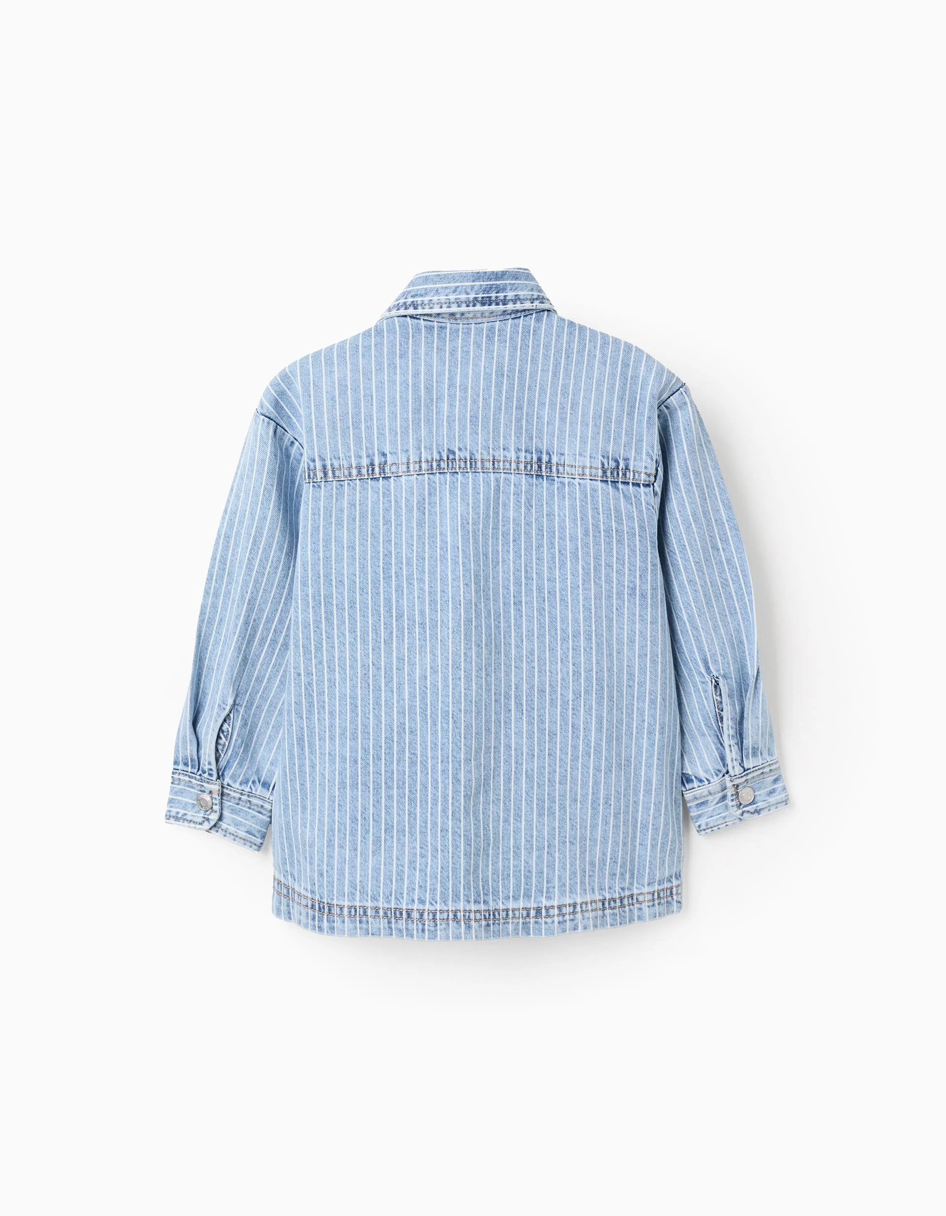 Striped Denim Overshirt for Boys, Light Blue/White - Image 2