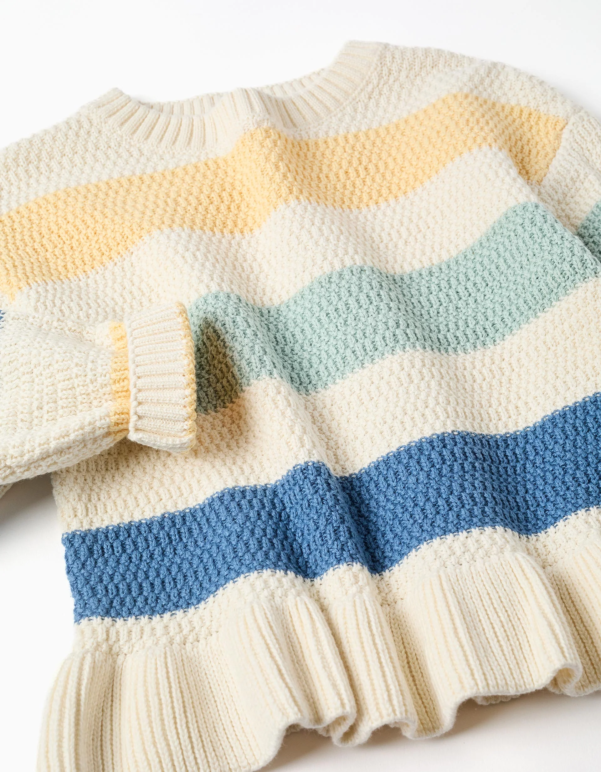 Striped knitted jumper with ruffled hem for girls, multicolour - Image 5