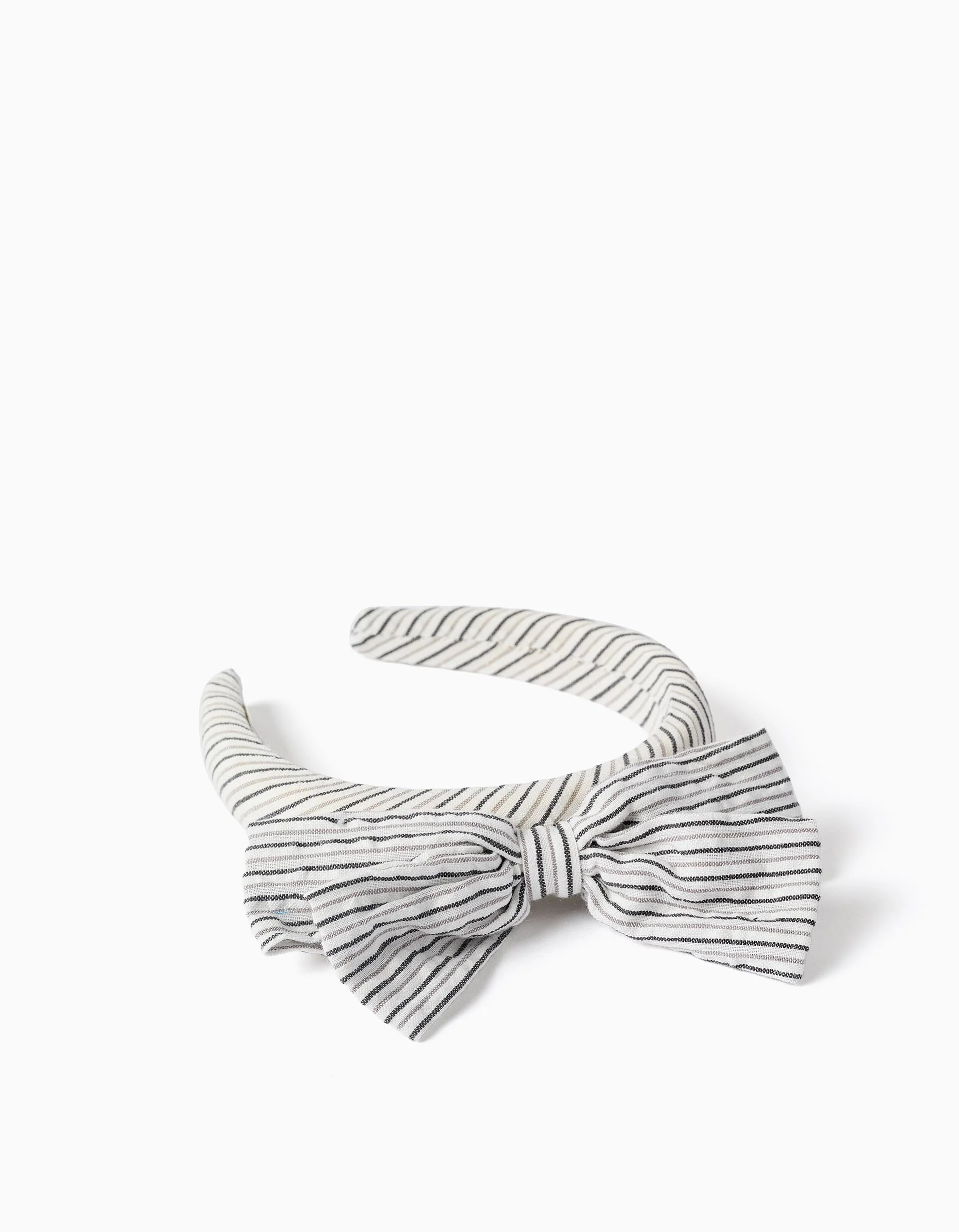 Striped padded Alice band with bow B&S for girls, white/grey - Image 2