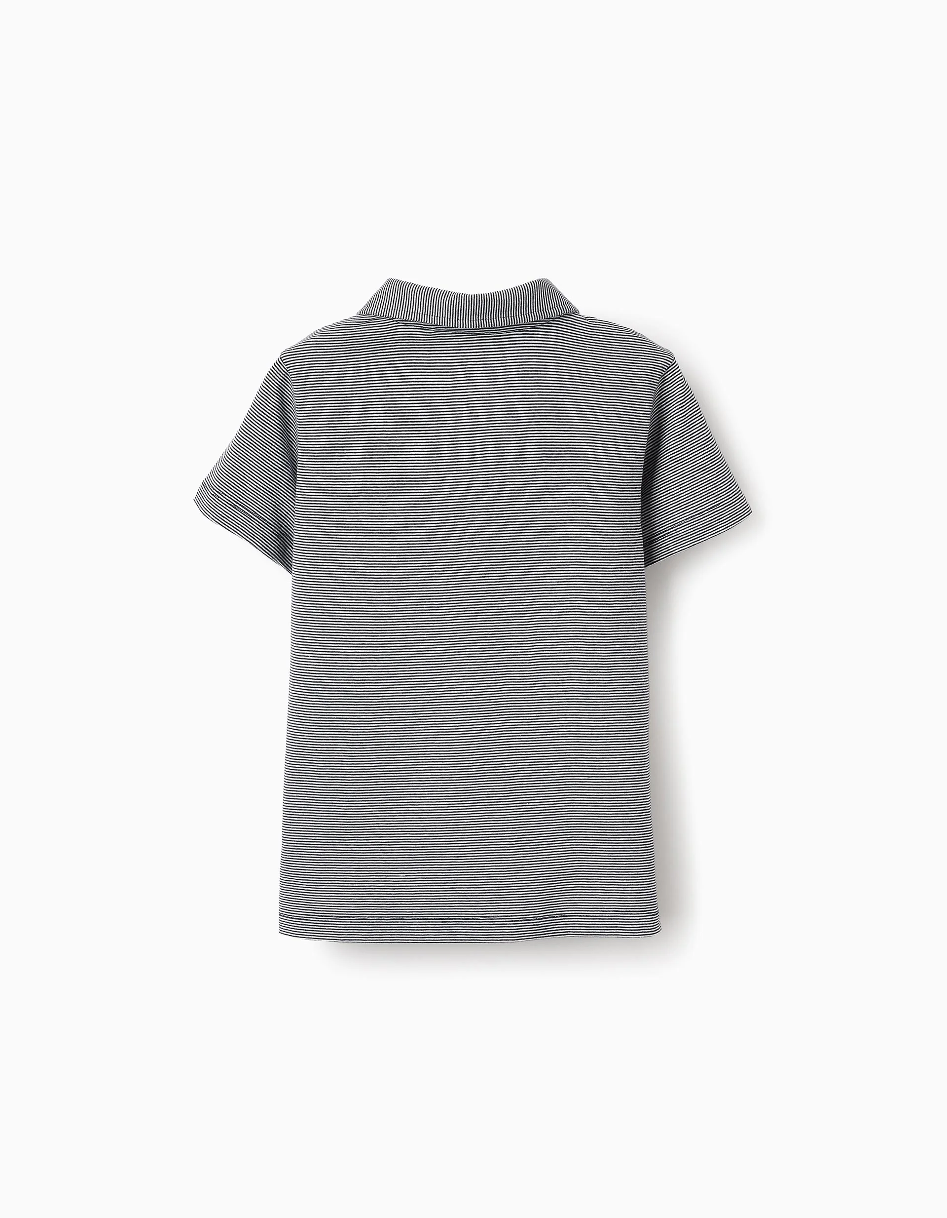 Striped T-shirt with V-neck for Boys, Dark Blue/White - Image 2