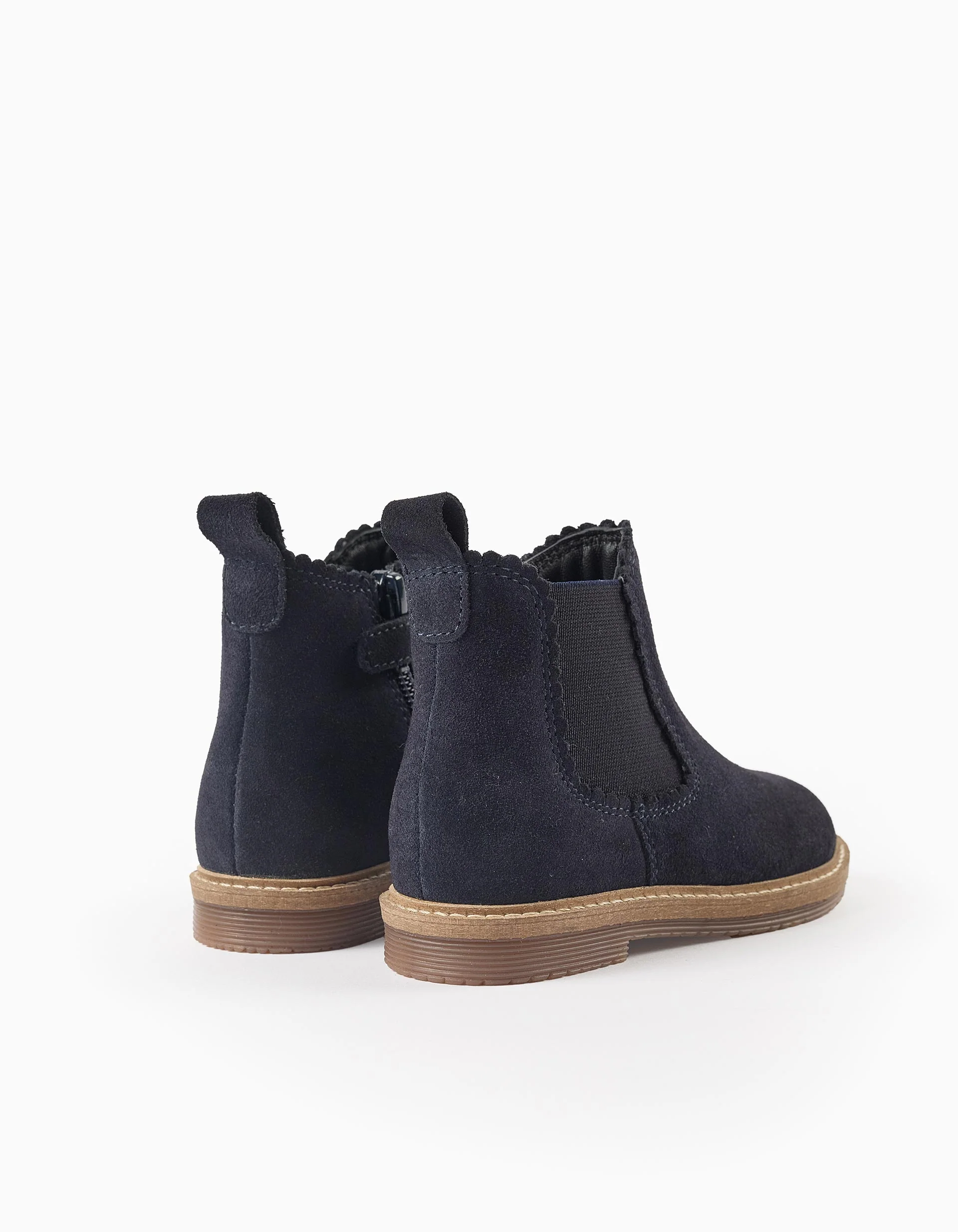 Suede Chelsea boots with scalloped effect for baby girls, dark blue - Image 3
