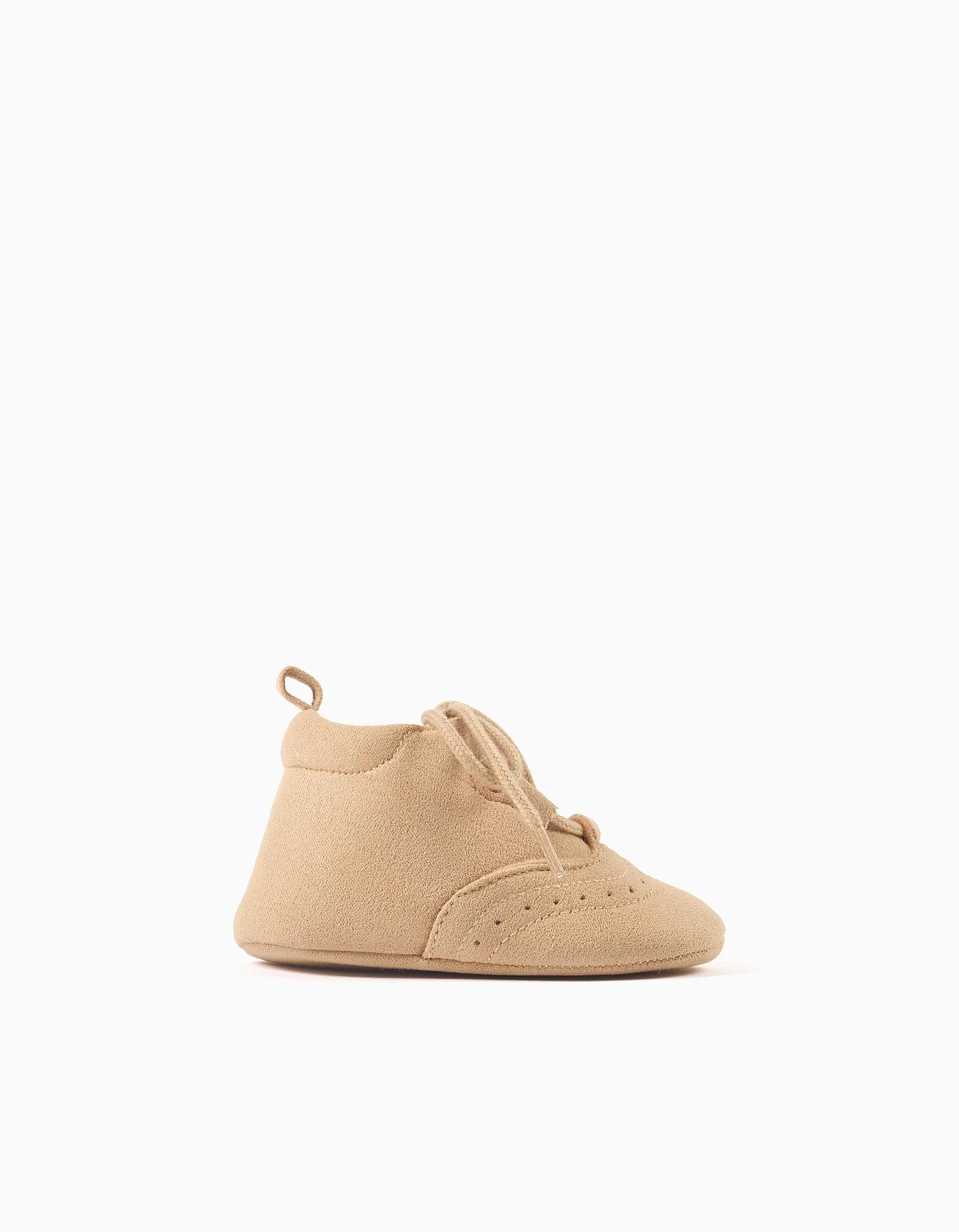 Suedette shoes with brogue detail for newborn boys, camel - Image 2