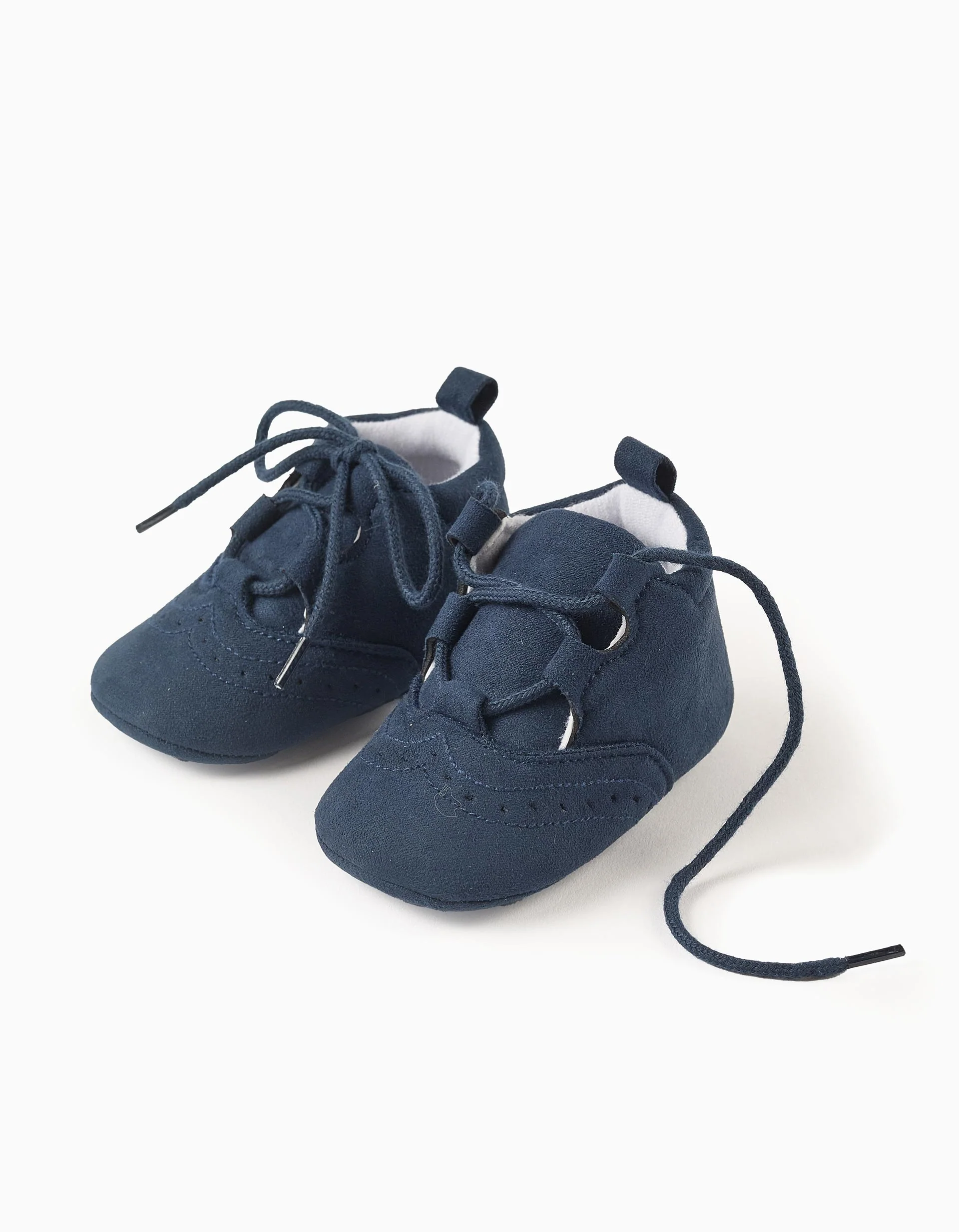 Suedette shoes with brogue detail for newborn boys, dark blue - Image 3