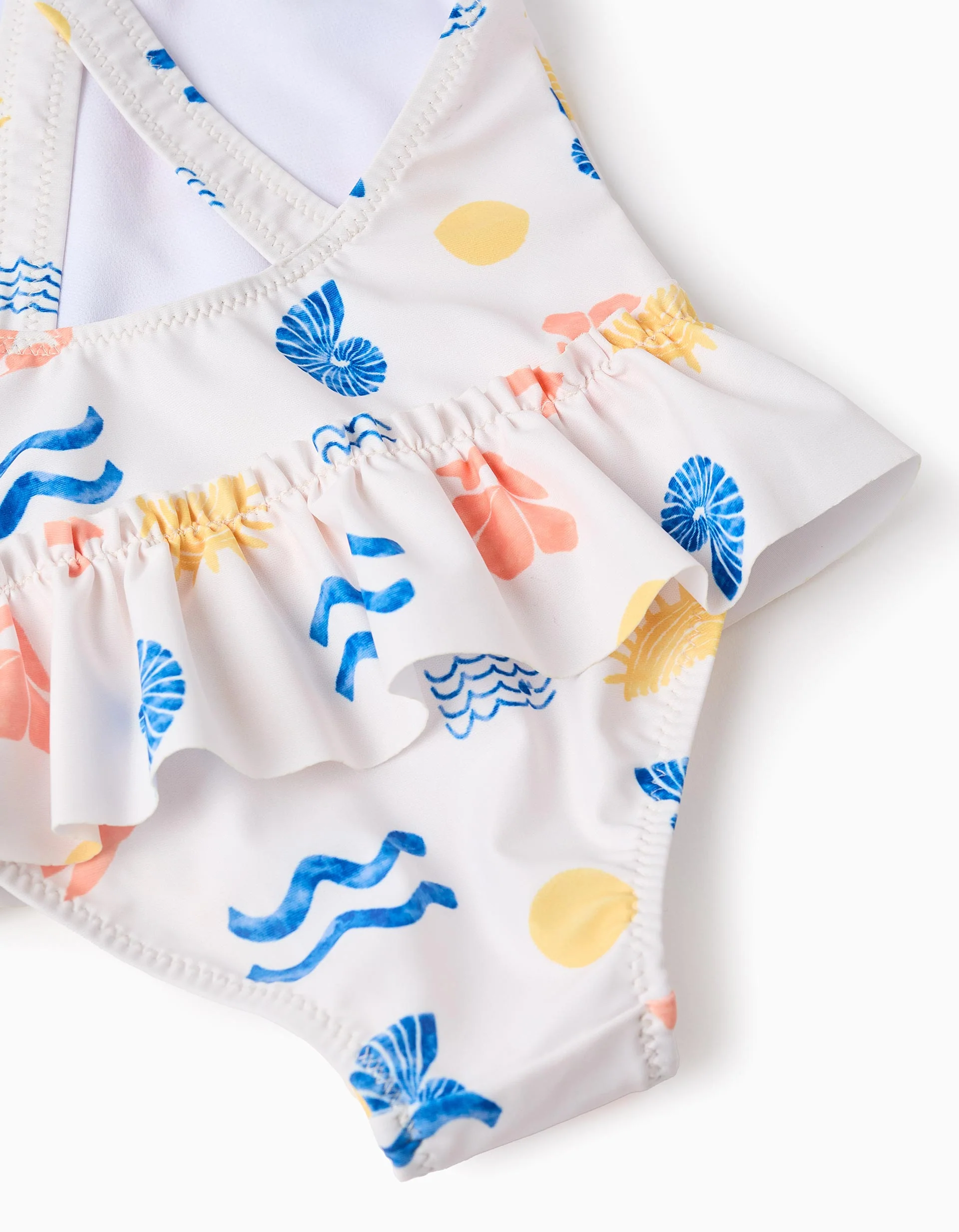 Swimsuit with Motif and Ruffles for Baby Girls, White - Image 3