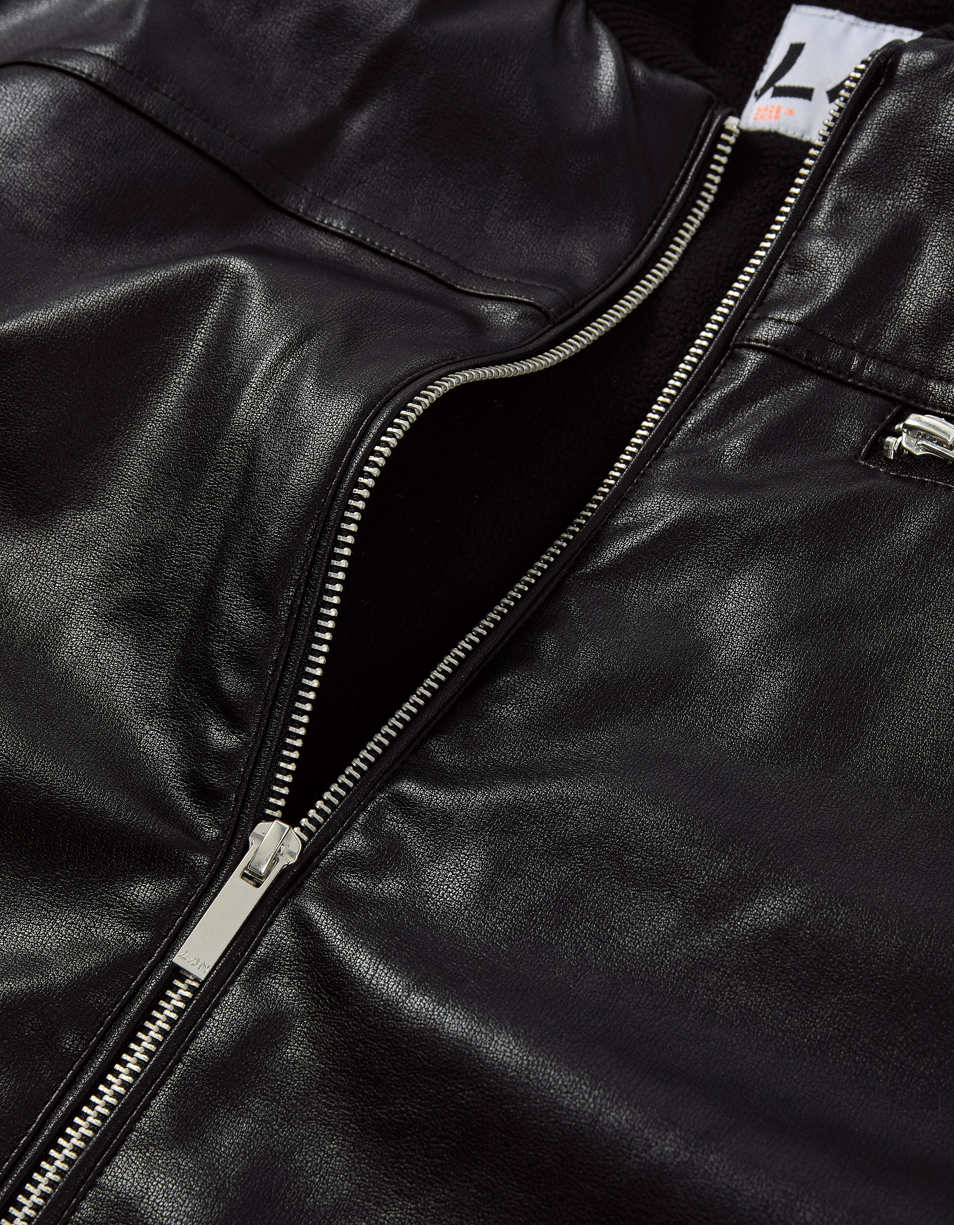 Synthetic leather bomber jacket with fleece lining for boys, black - Image 3
