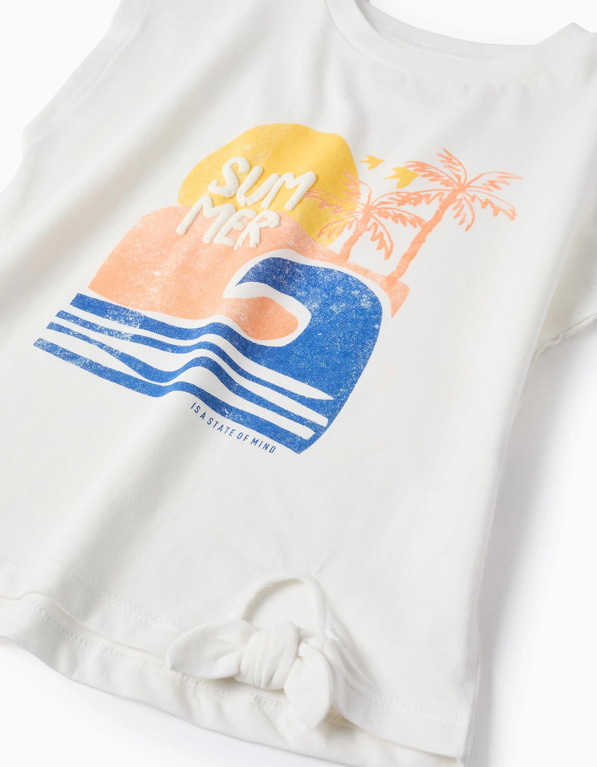 T-shirt with Print and Decorative Bow for Girls, White - Image 3