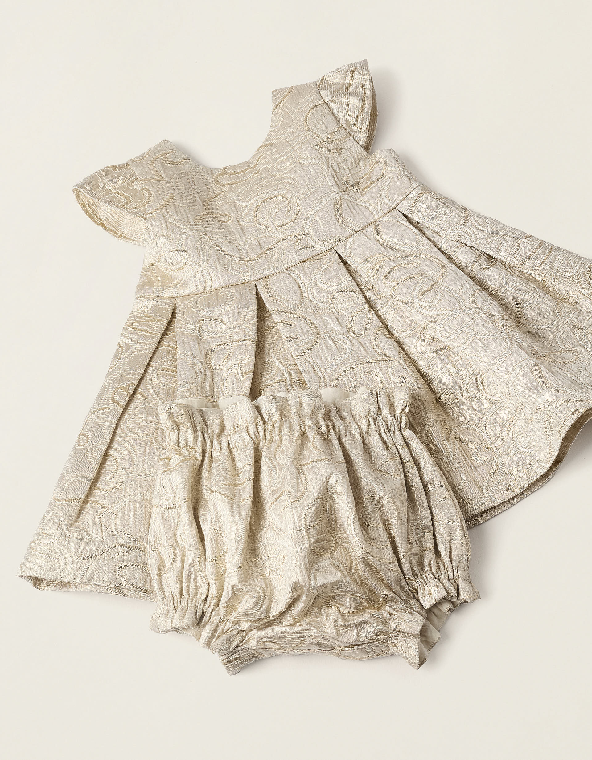 Textured Dress for Baby Girls, White/Gold - Image 9