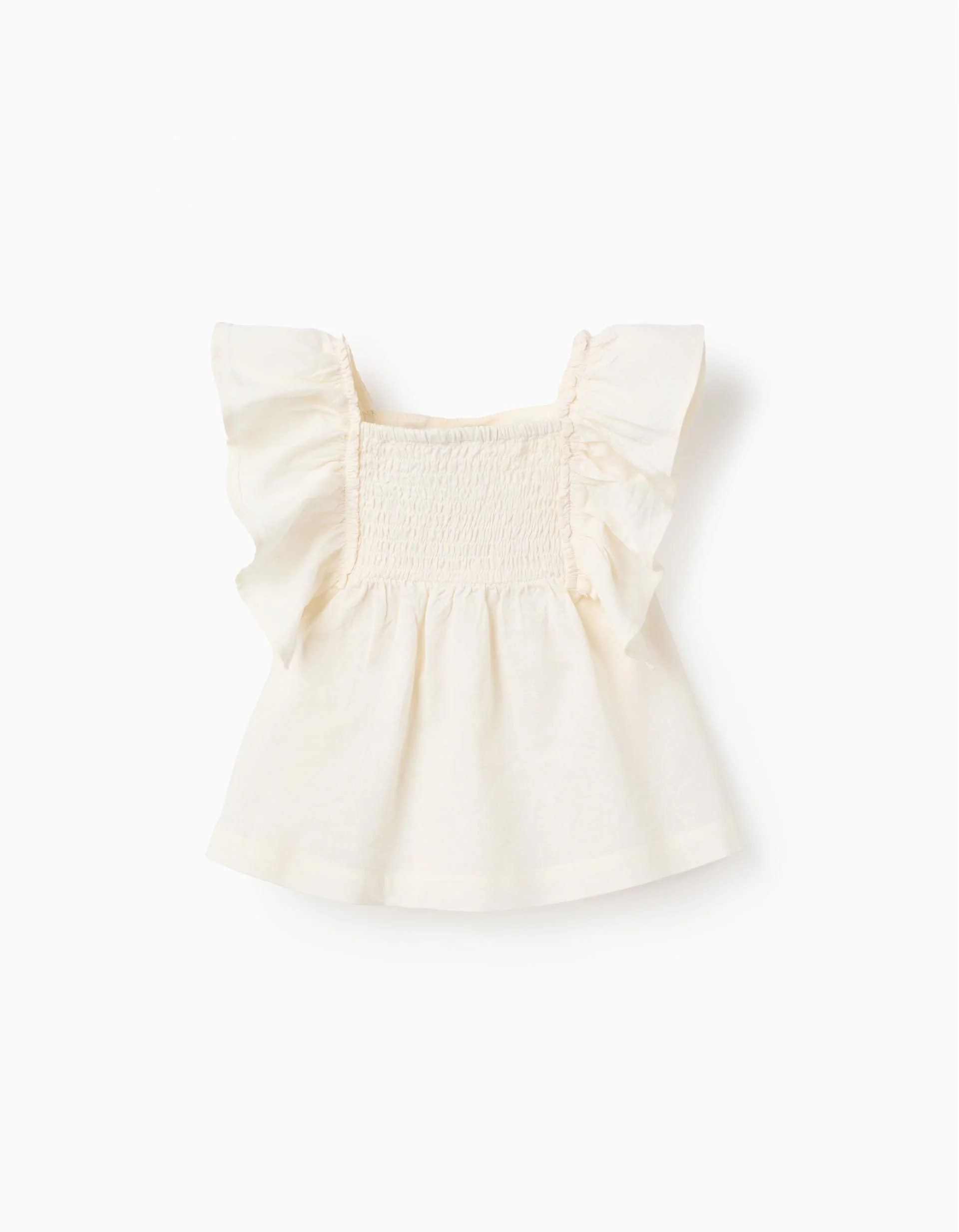 Top with ruffled sleeves and embroidery for baby girls, light beige - Image 2