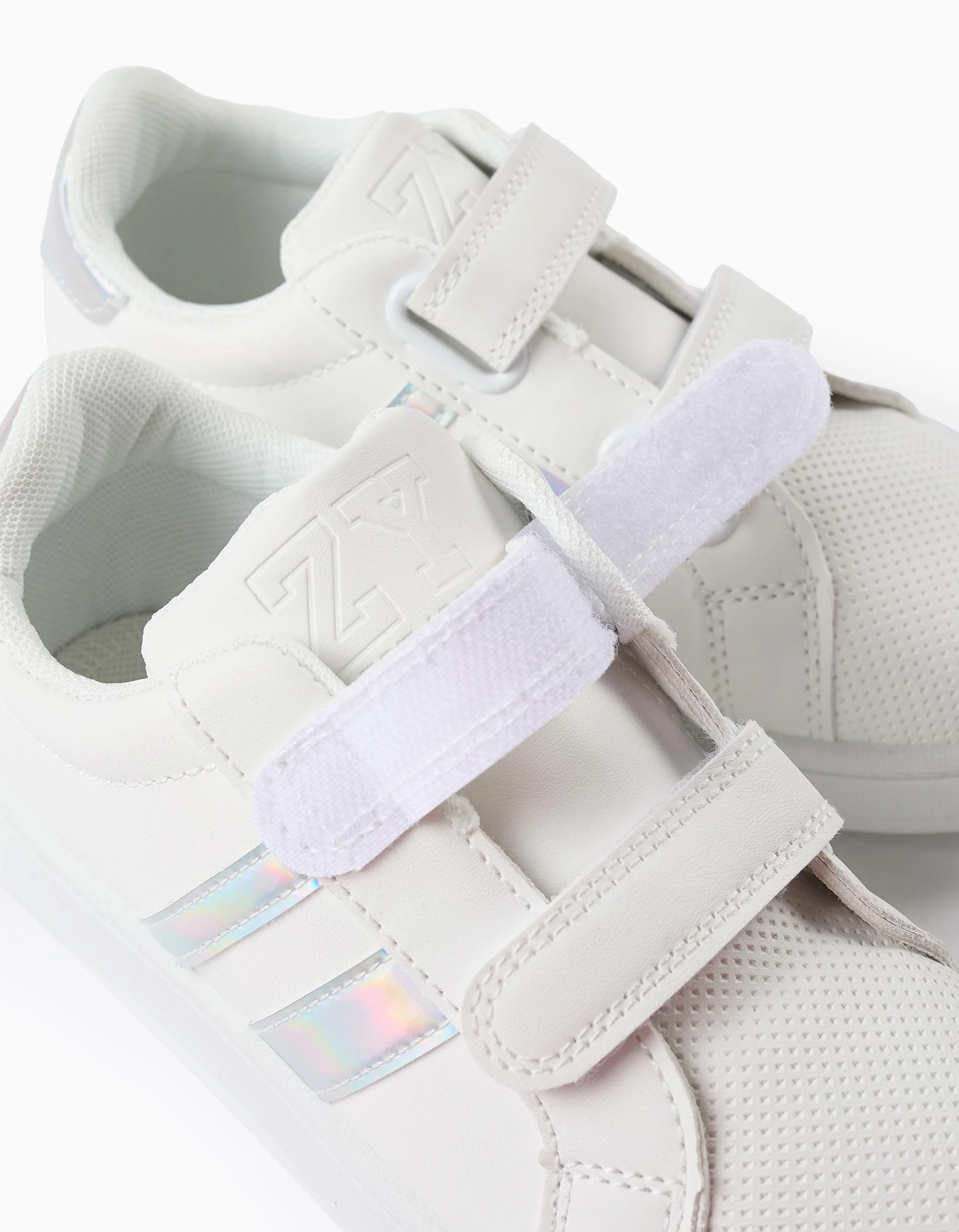 Trainers with Iridescent Details for Girls, White/Iridescent - Image 3