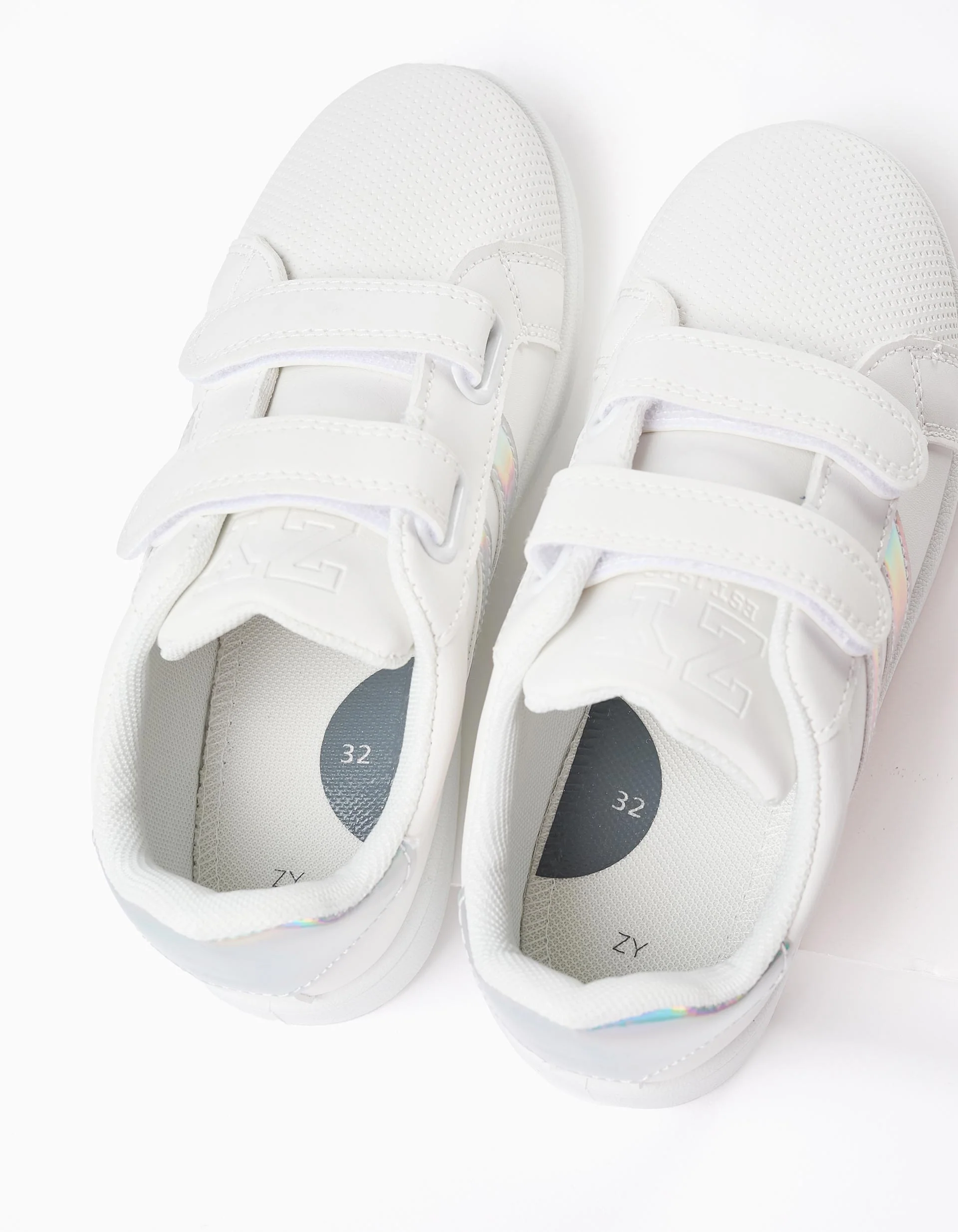 Trainers with Iridescent Details for Girls, White/Iridescent - Image 4