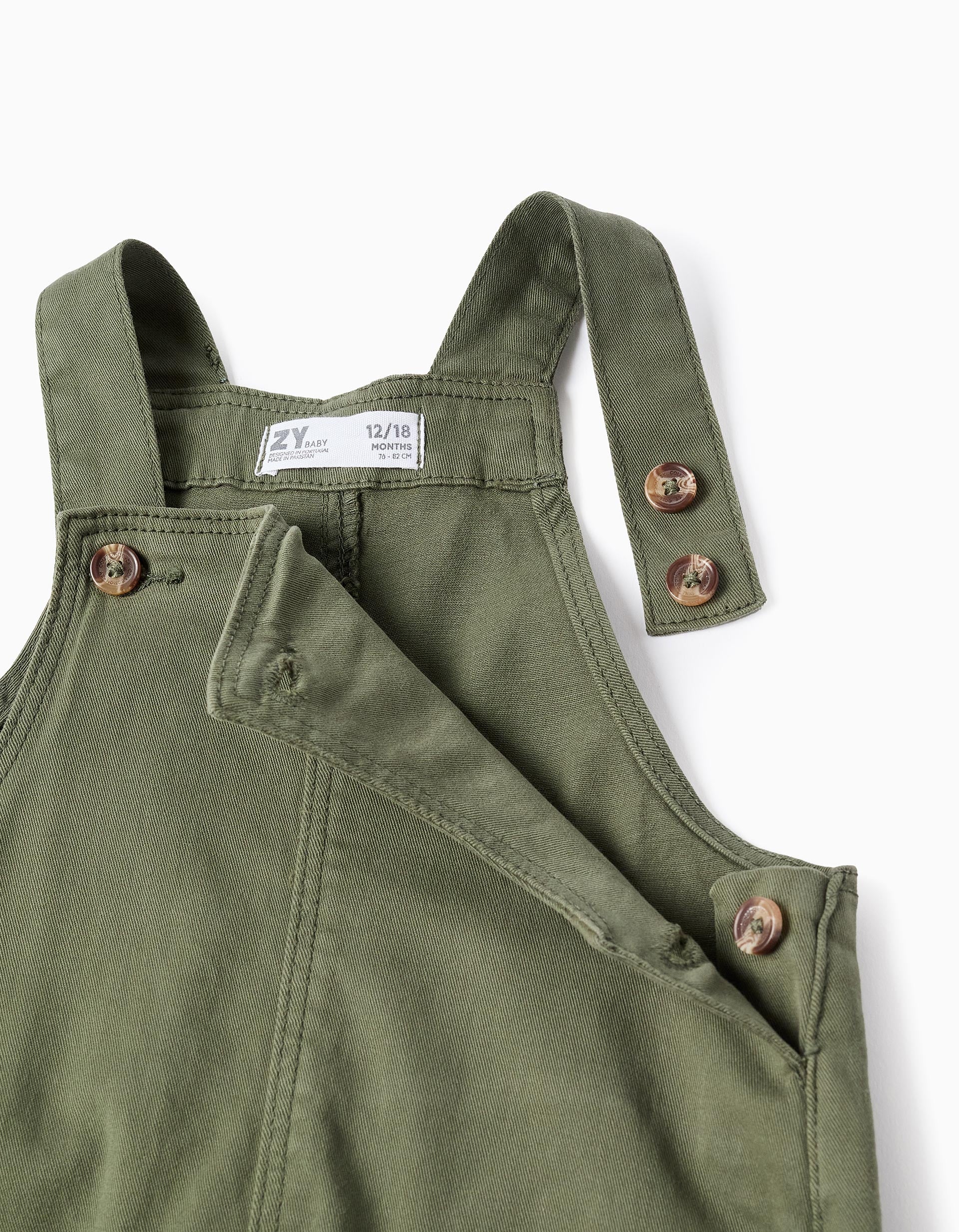 Twill dungarees with cargo pockets for baby boys, dark green - Image 5
