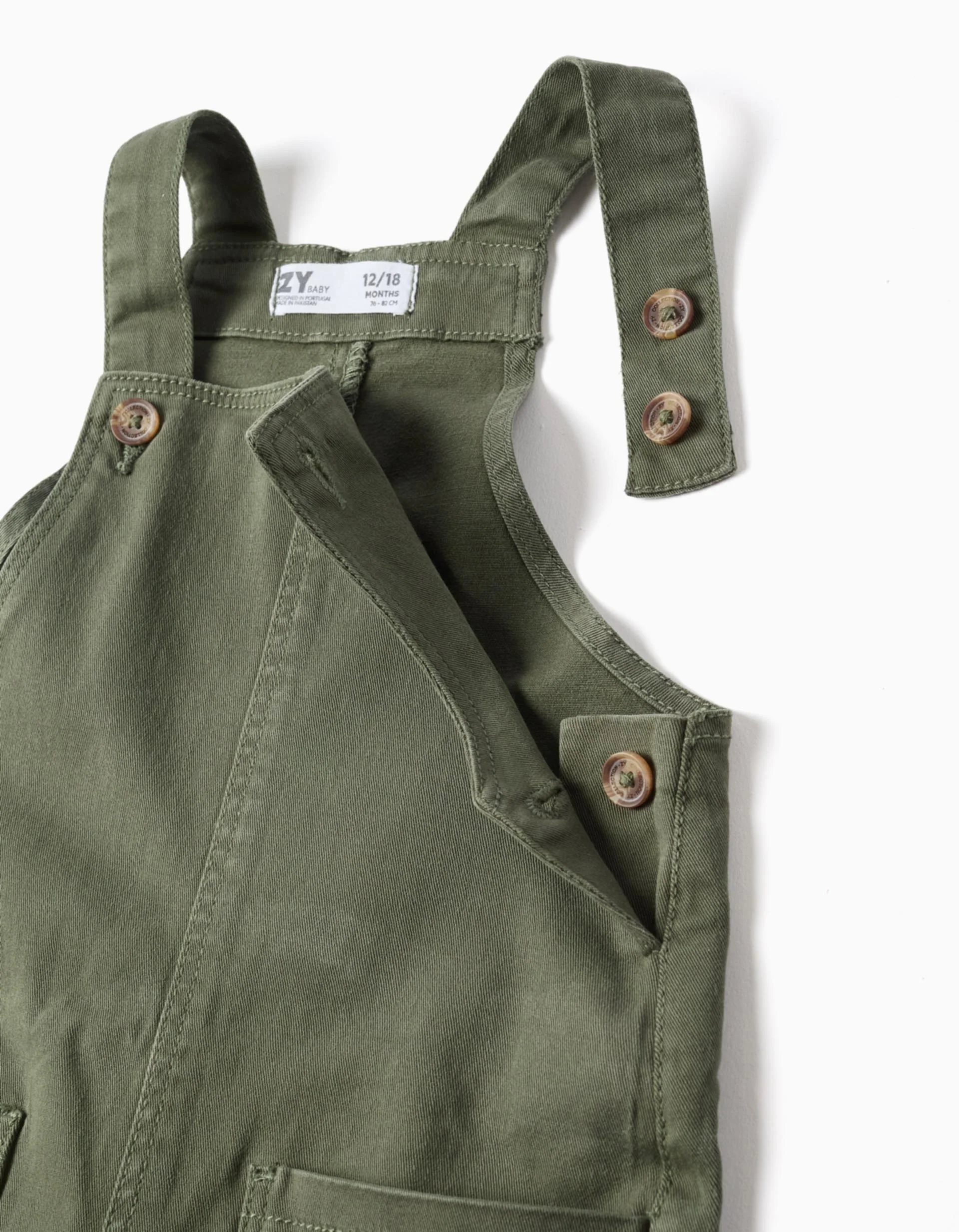 Twill dungarees with cargo pockets for baby boys, dark green - Image 6