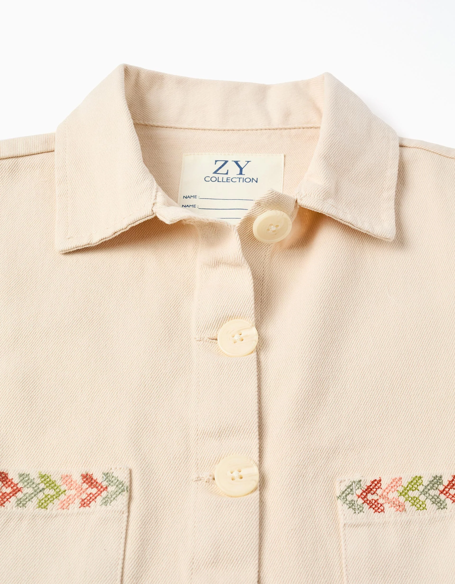 Twill jacket with cross-stitch embroidery for girls, light beige - Image 3