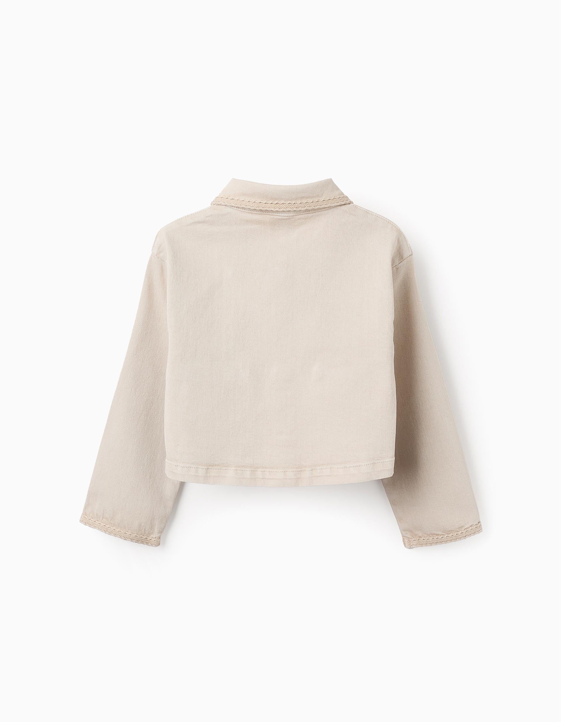 Twill Jacket with Embossed Details for Girls, Beige - Image 2
