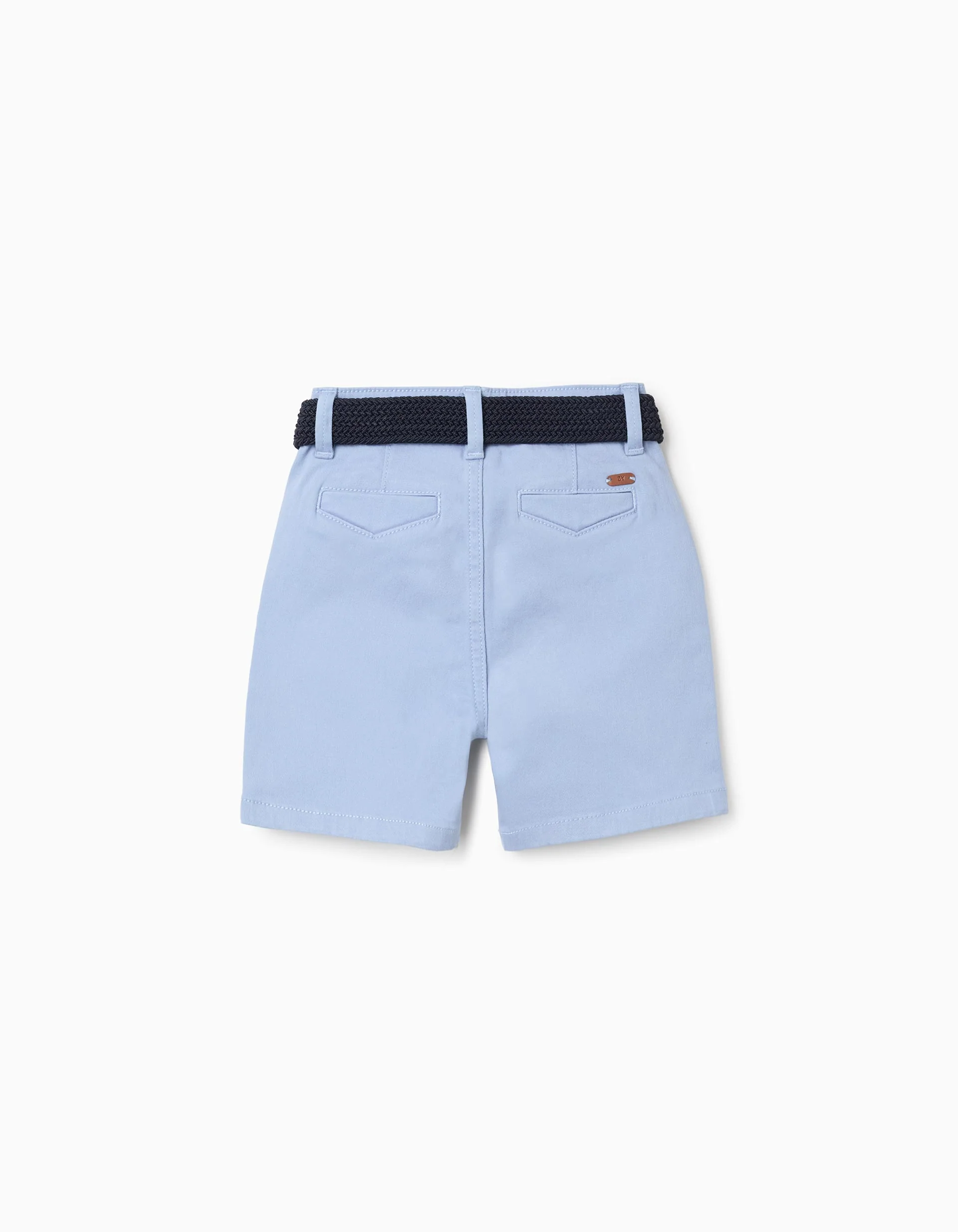 Twill midi shorts with belt for baby boys, light blue - Image 2