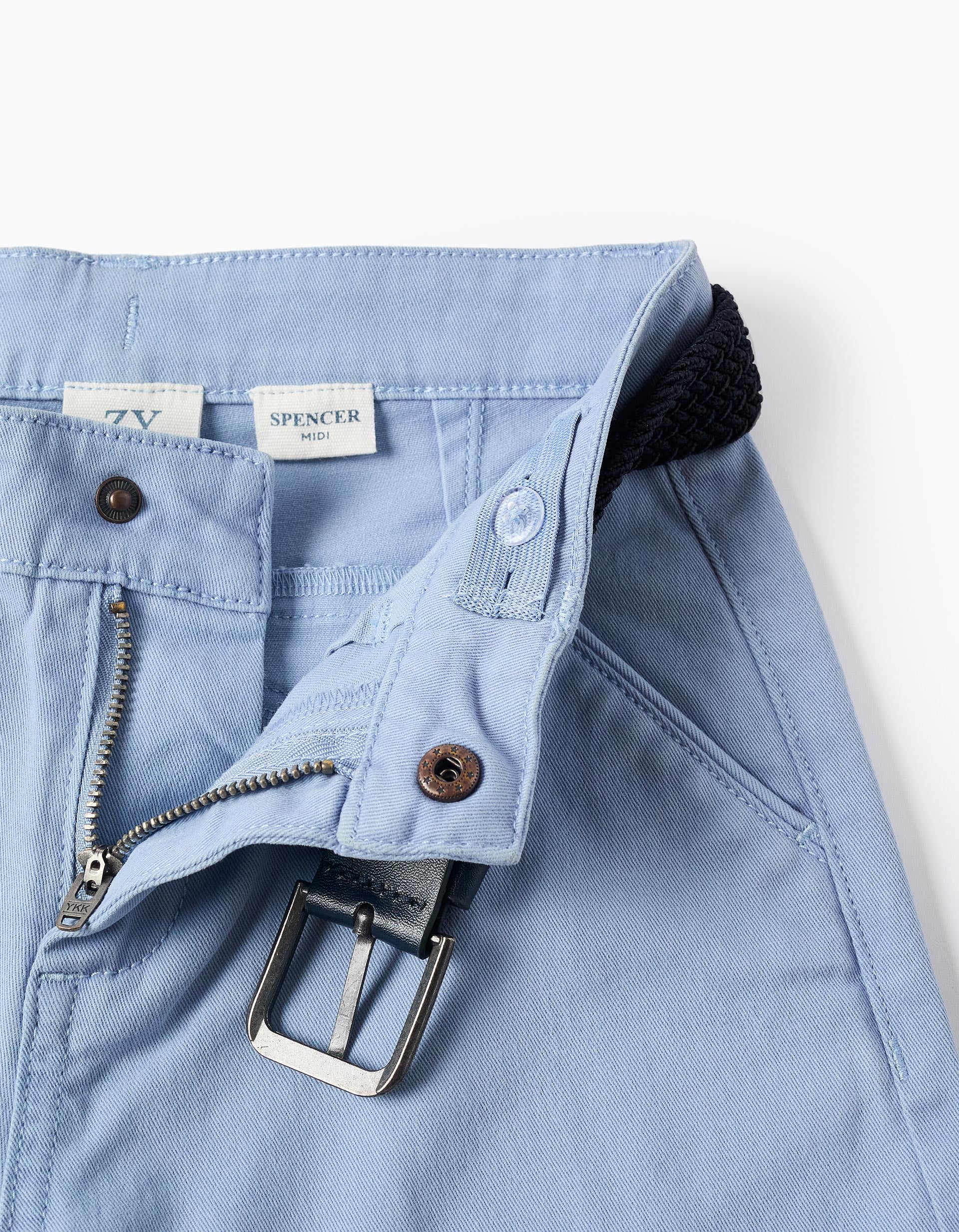 Twill midi shorts with belt for boys, light blue - Image 3