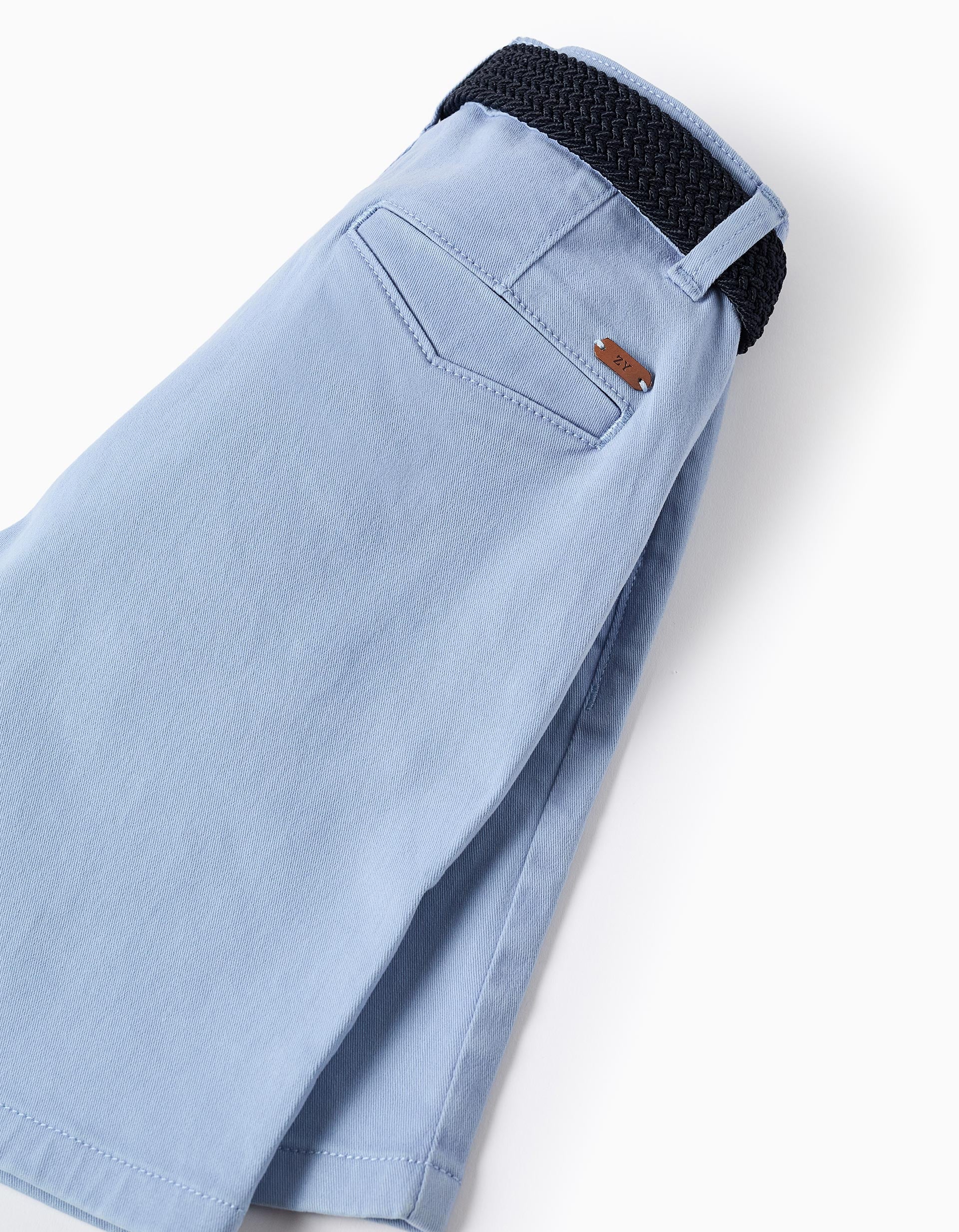Twill midi shorts with belt for boys, light blue - Image 4