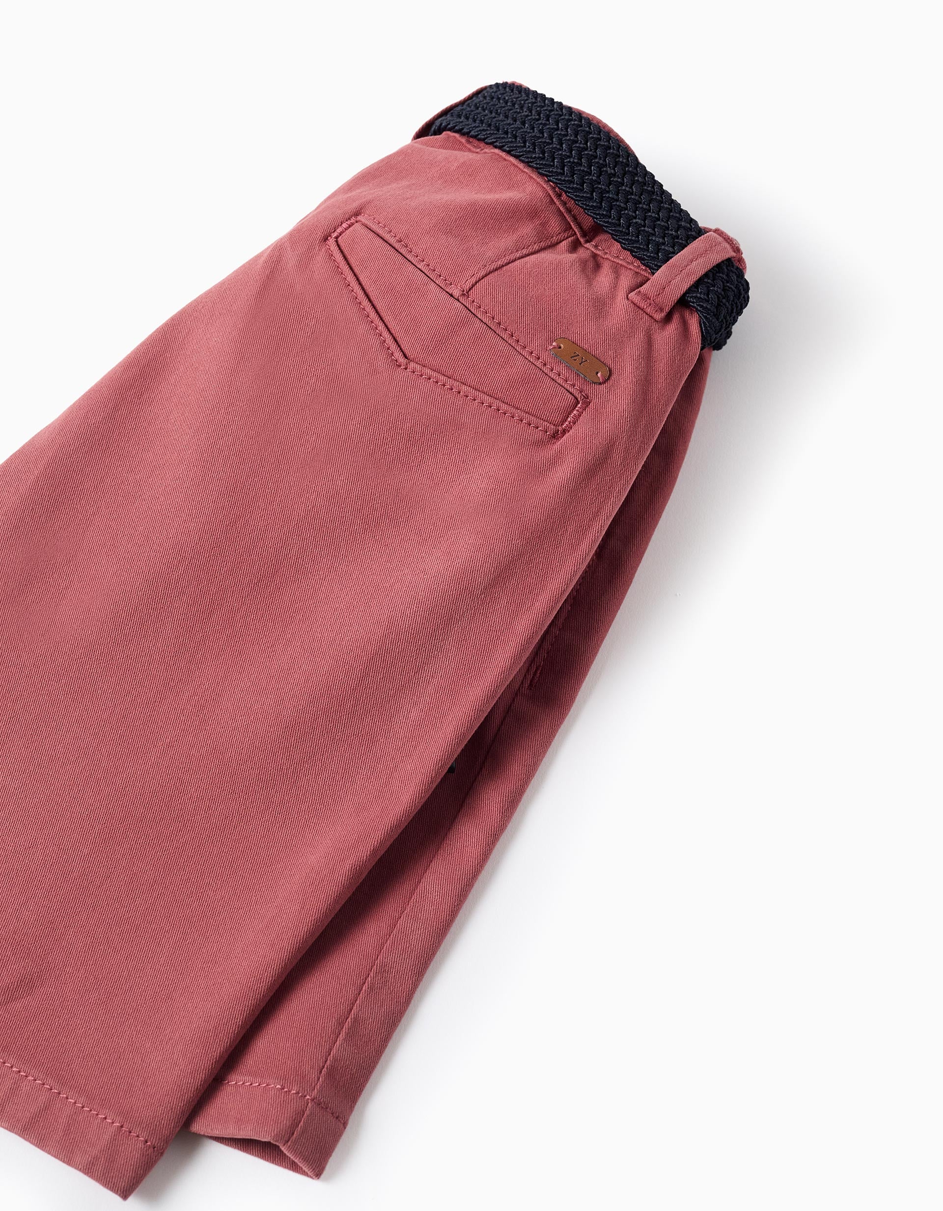 Twill midi shorts with belt for boys, red - Image 4