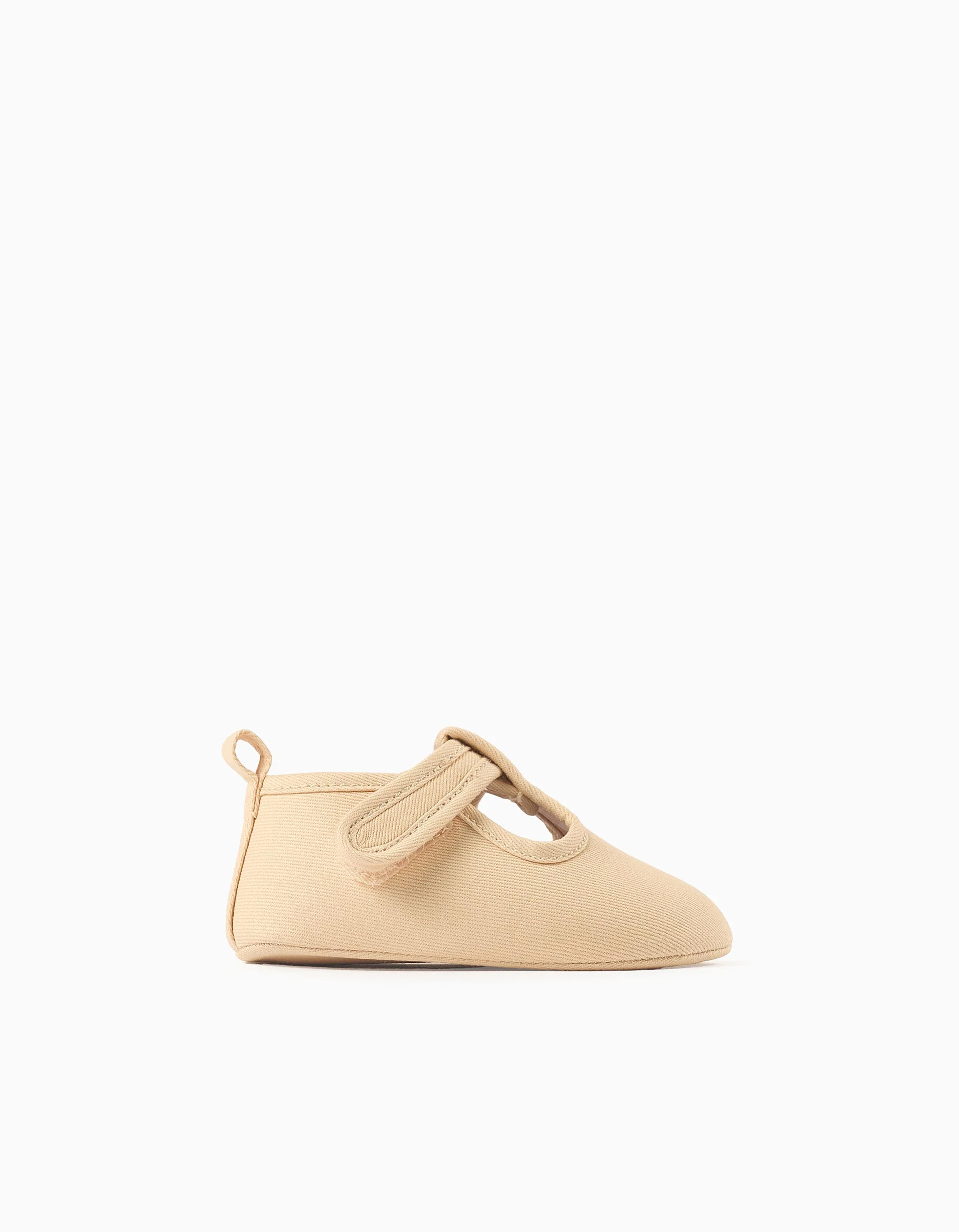 Twill shoes with lining for newborns, light beige - Image 2