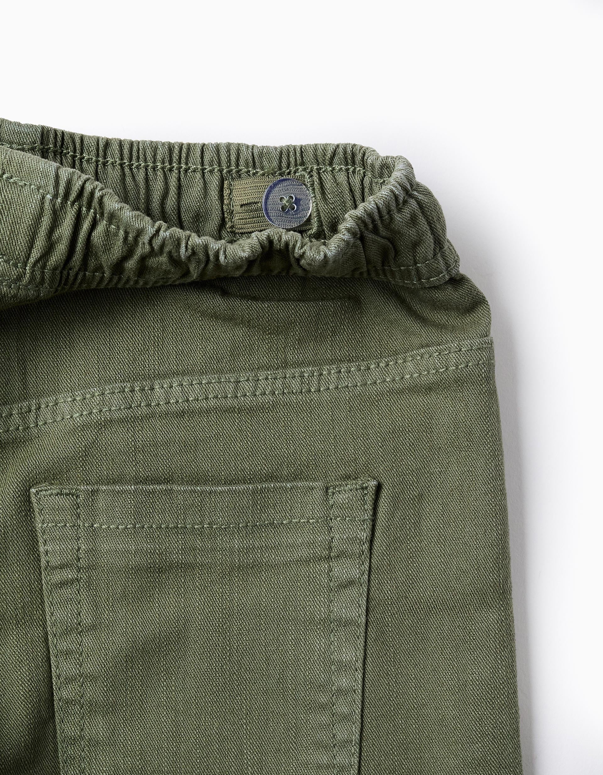 Twill Trousers with Elastic Waist and Drawstring for Boys 'Slim', Green - Image 3