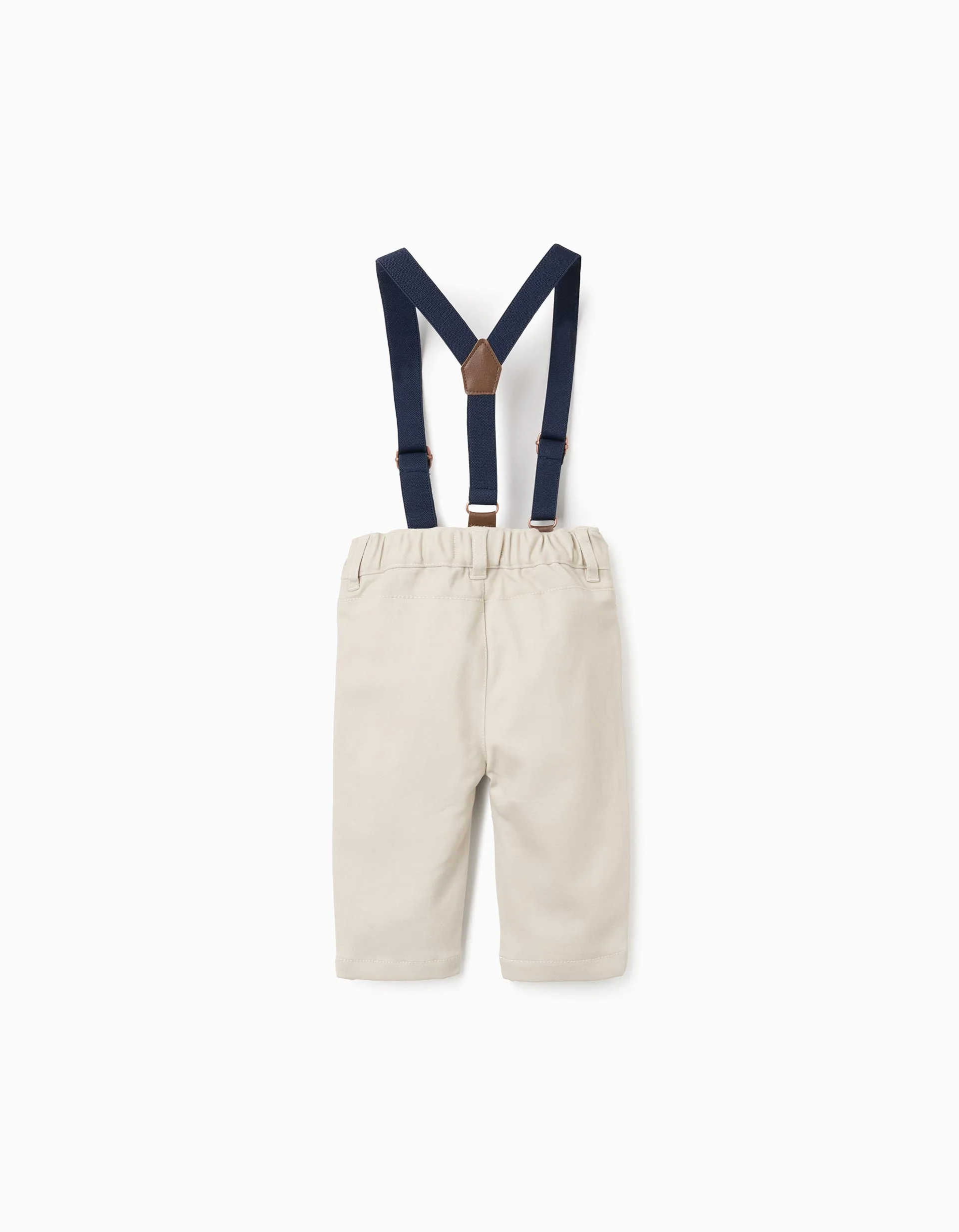 Twill trousers with removable braces for newborn boys, light beige - Image 2