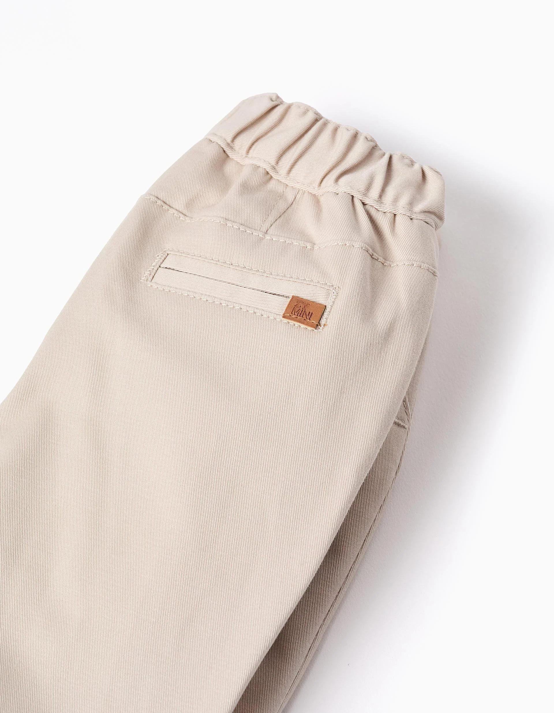 Twill Trousers with Removable Straps for Newborns, Beige - Image 4